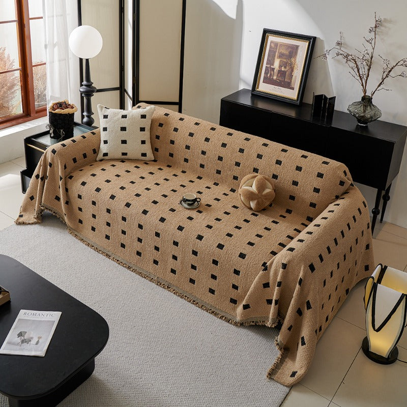Sofa Throw Blanket with Woven Geometric Pattern Cozy Couch Cushion Cover