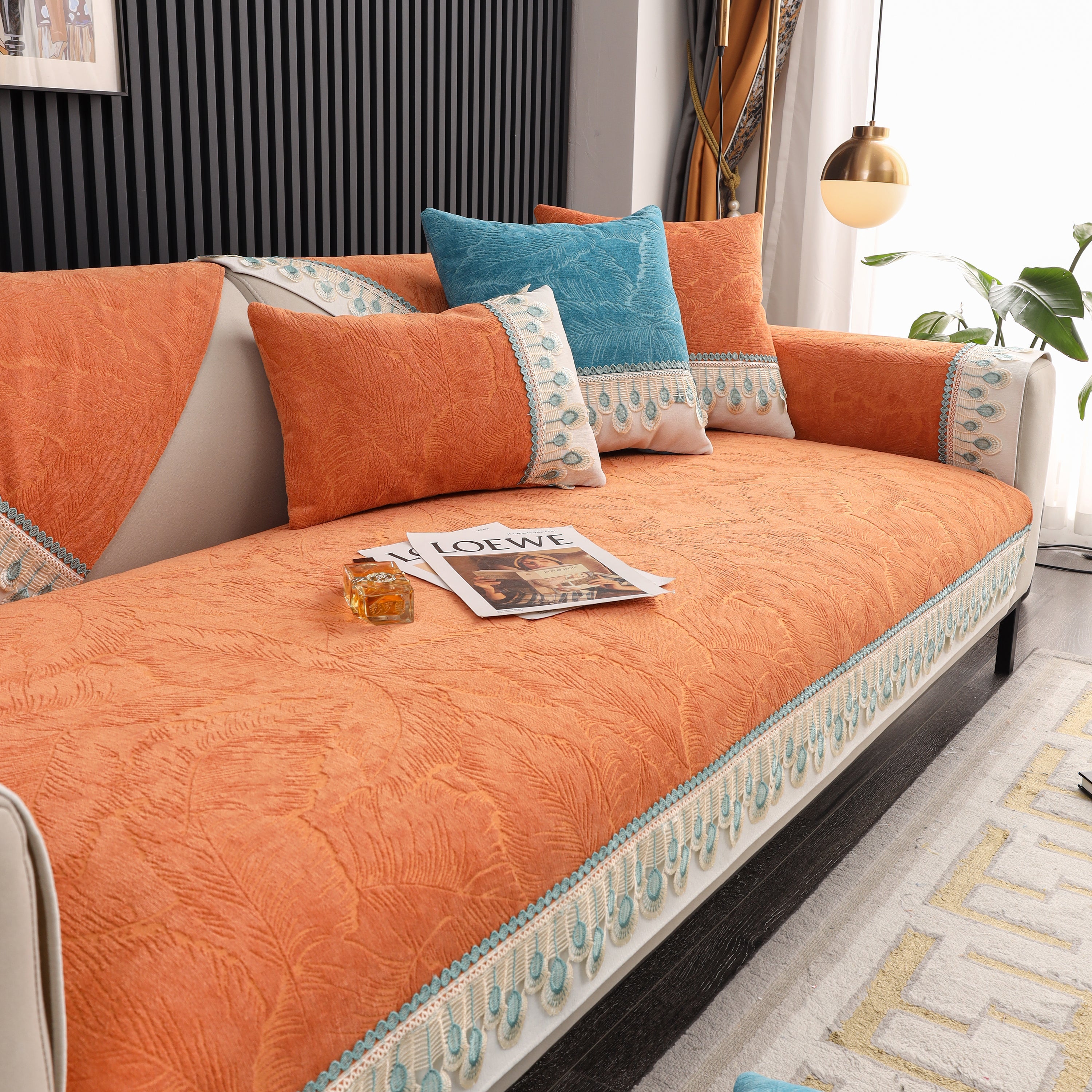 Chenille Sofa Slipcover, Non Slip Couch Seat Covers, Quilted Sofa Mat, Furniture Protector for Dogs