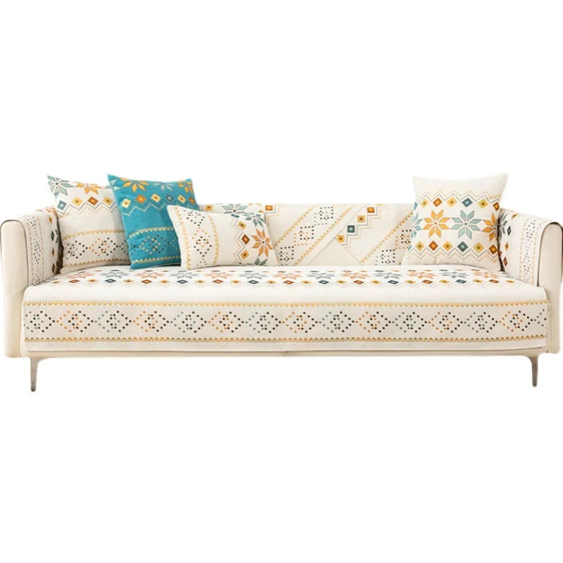 Scratch-proof Chenille Sofa Cover Bohemian Style Couch Cover Anti-slip Sofa Slipcover