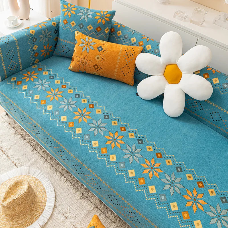 Scratch-proof Chenille Sofa Cover Bohemian Style Couch Cover Anti-slip Sofa Slipcover