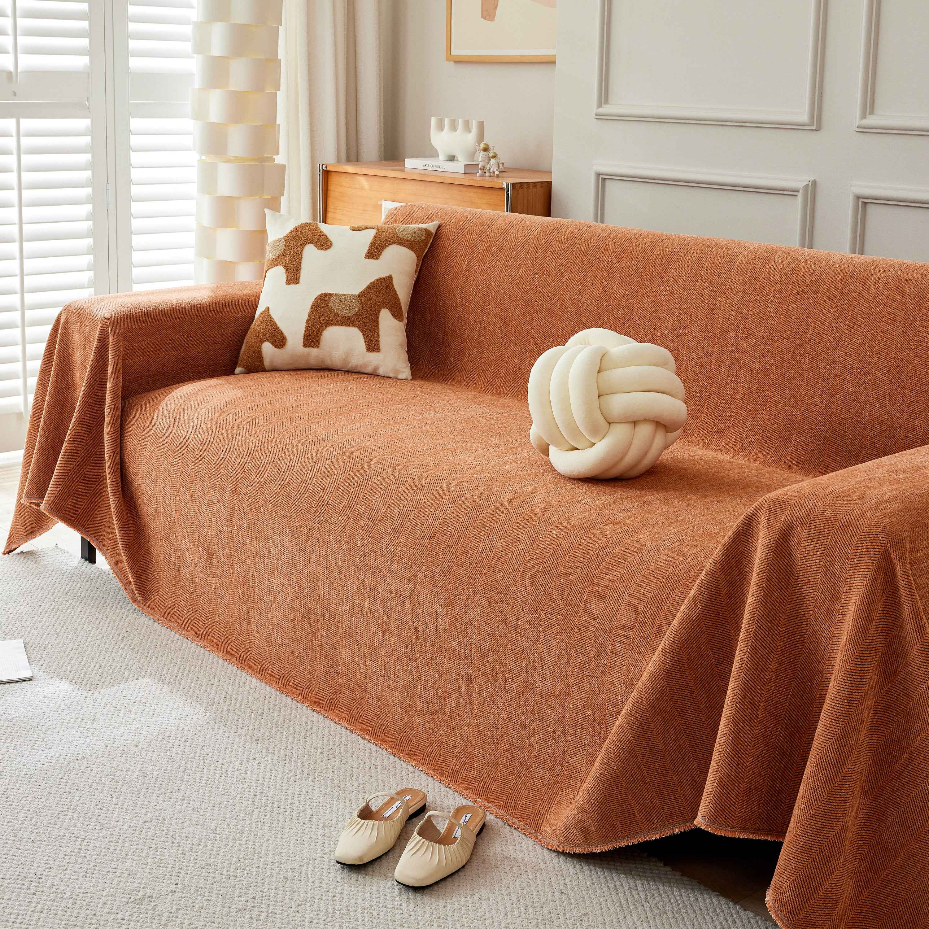 Herringbone Oversized Chenille Couch Throw Cover Sofa Slipcovers Couch Covers for Sectional Couches Brown / 230x280cm (90