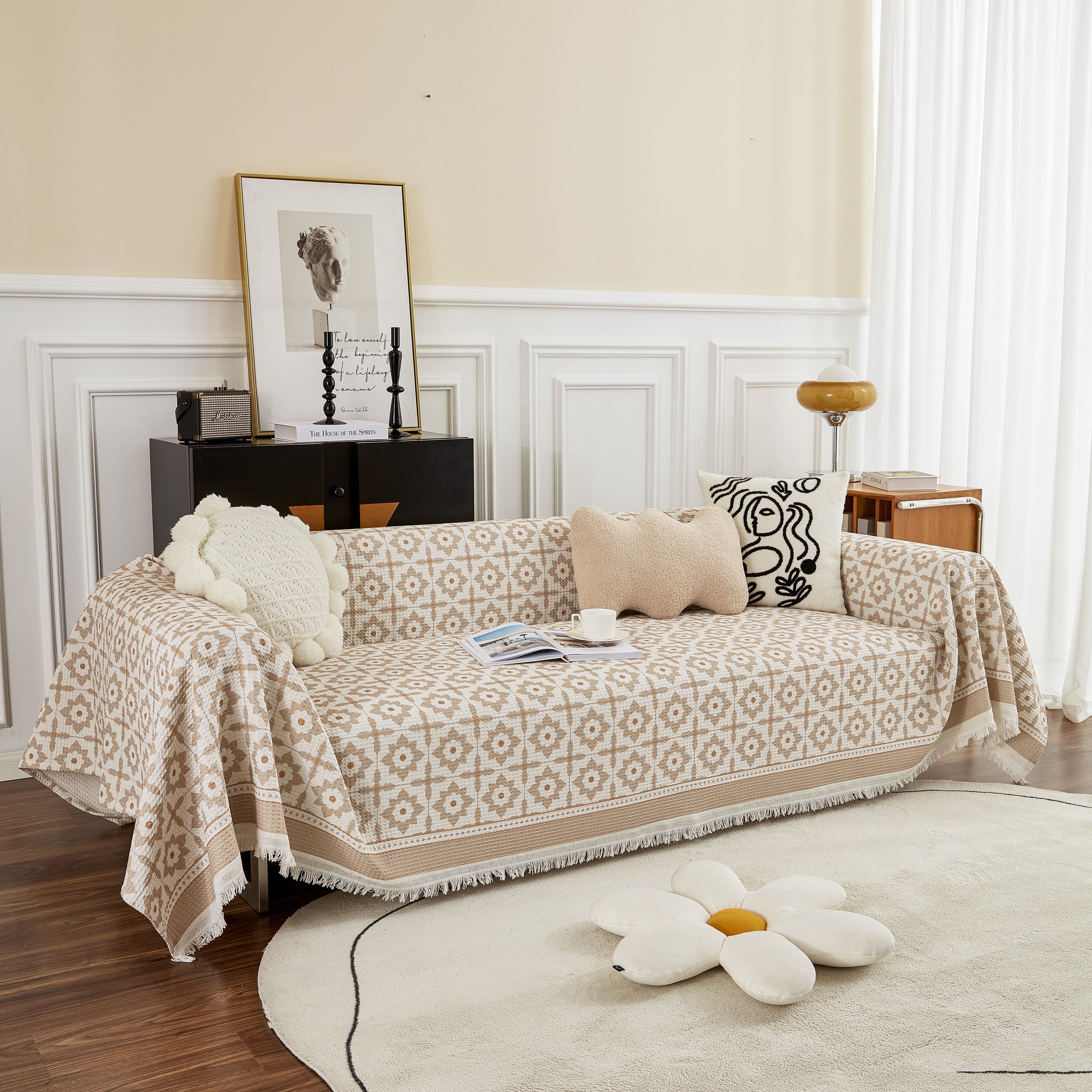 Waffle Lattice Fabric Sofa Cover, Multi-purpose Soft Sofa Throw, Couch Cover Blanket Throws for Couches