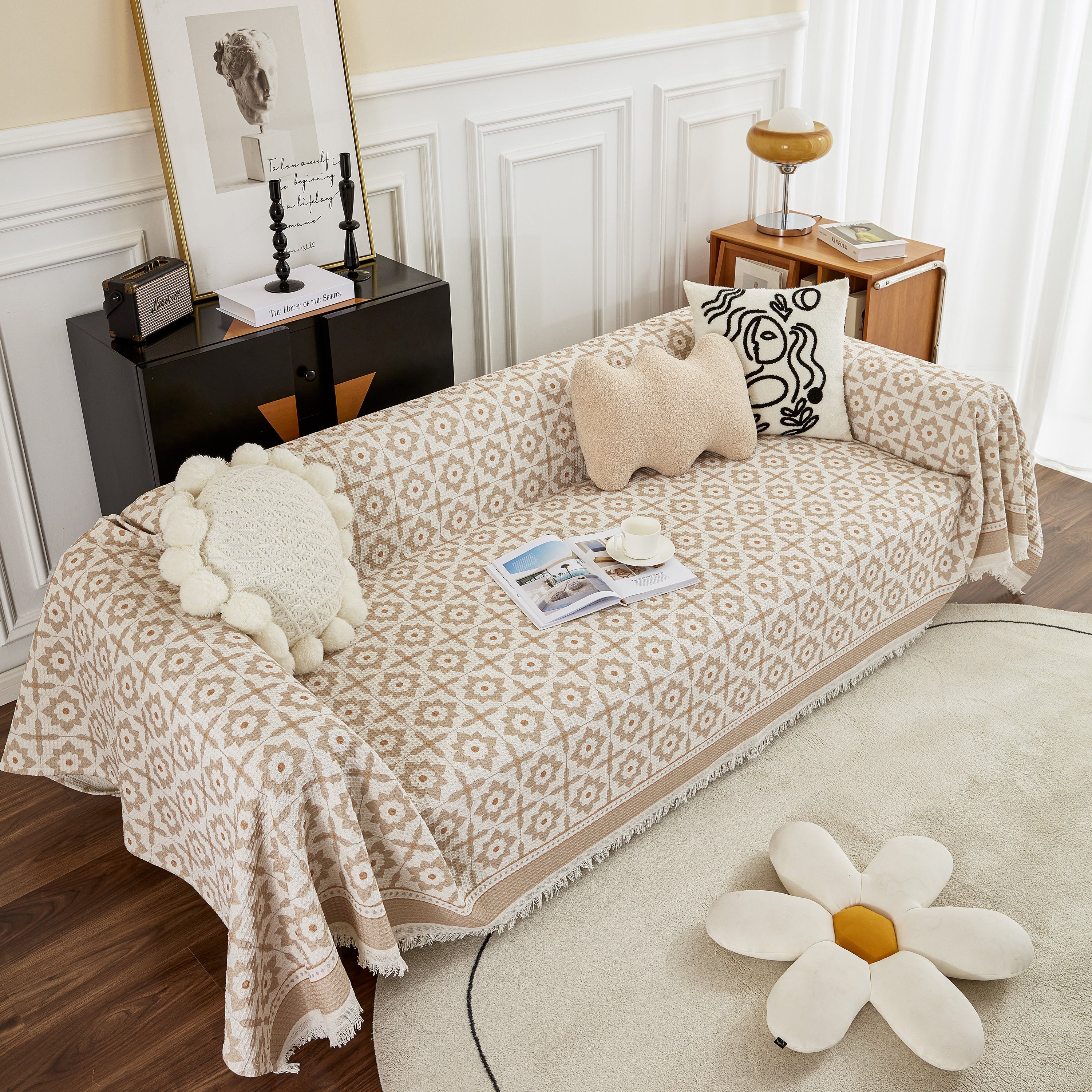 Waffle Lattice Fabric Sofa Cover, Multi-purpose Soft Sofa Throw, Couch Cover Blanket Throws for Couches