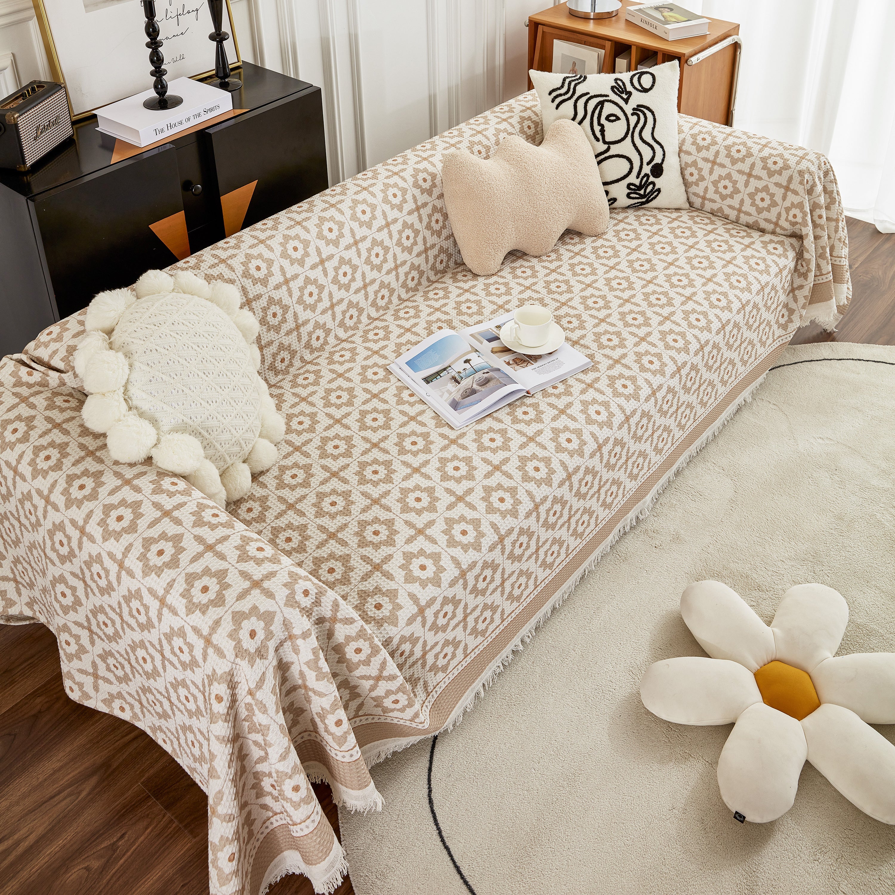 Waffle Lattice Fabric Sofa Cover, Multi-purpose Soft Sofa Throw, Couch Cover Blanket Throws for Couches