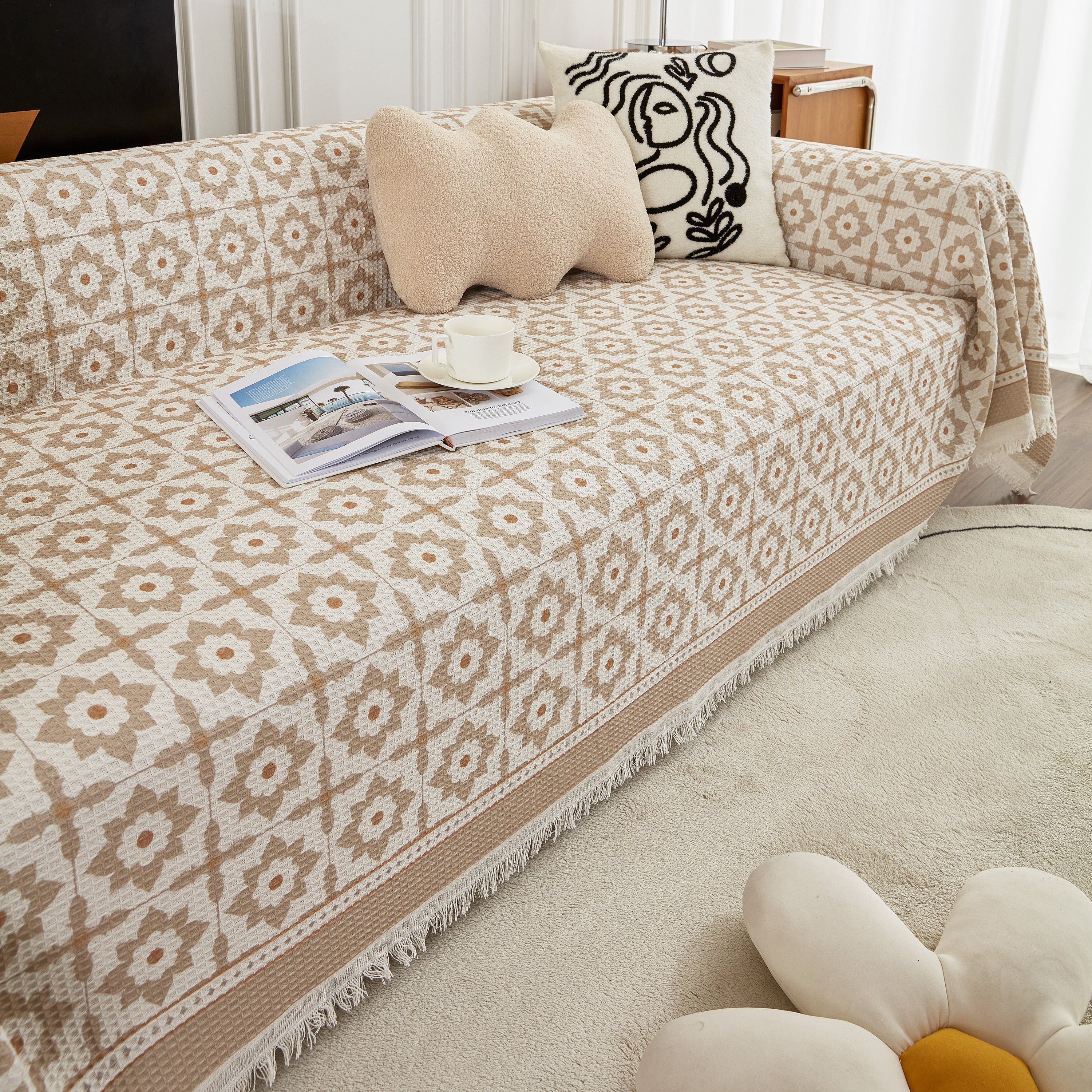 Waffle Lattice Fabric Sofa Cover, Multi-purpose Soft Sofa Throw, Couch Cover Blanket Throws for Couches