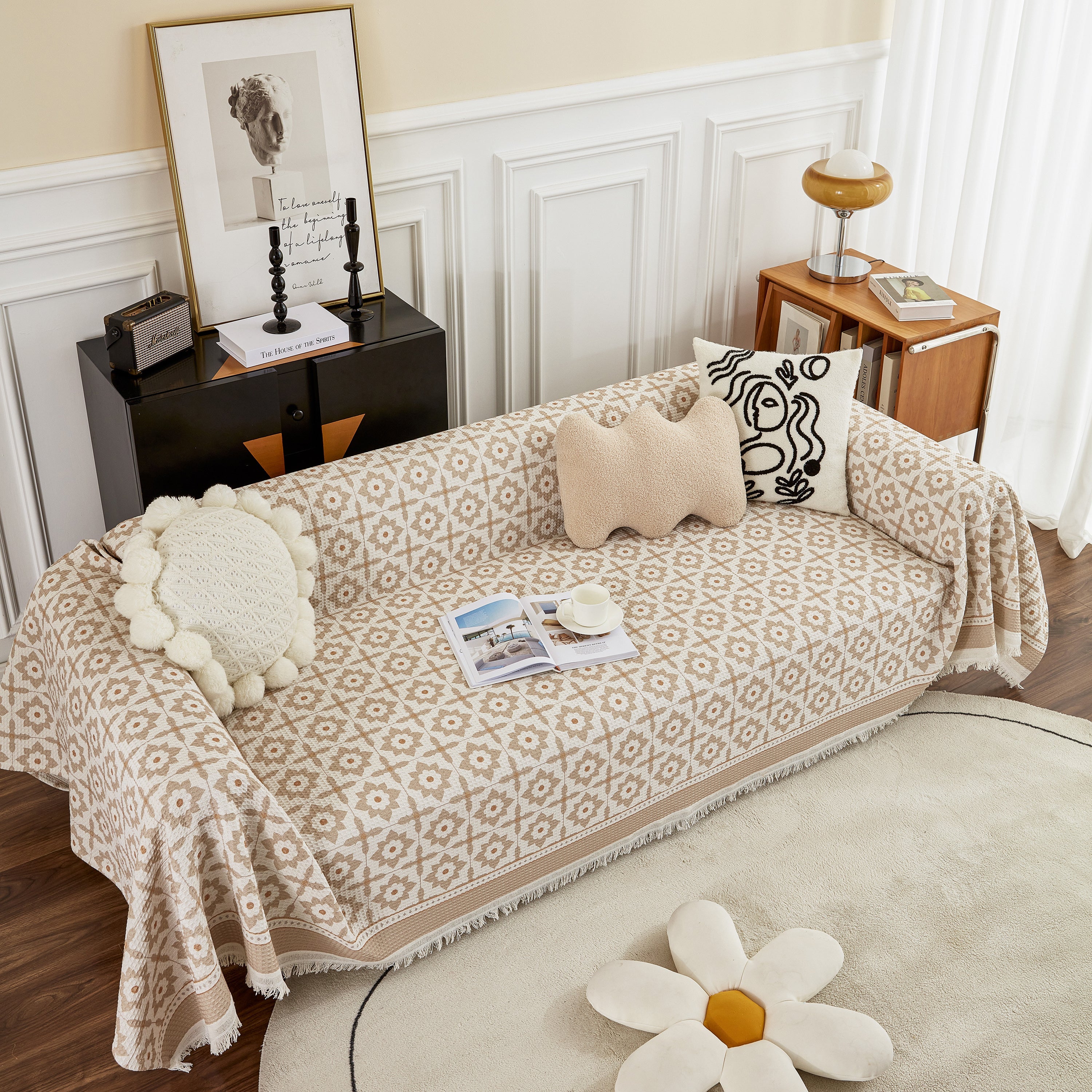 Waffle Lattice Fabric Sofa Cover, Multi-purpose Soft Sofa Throw, Couch Cover Blanket Throws for Couches