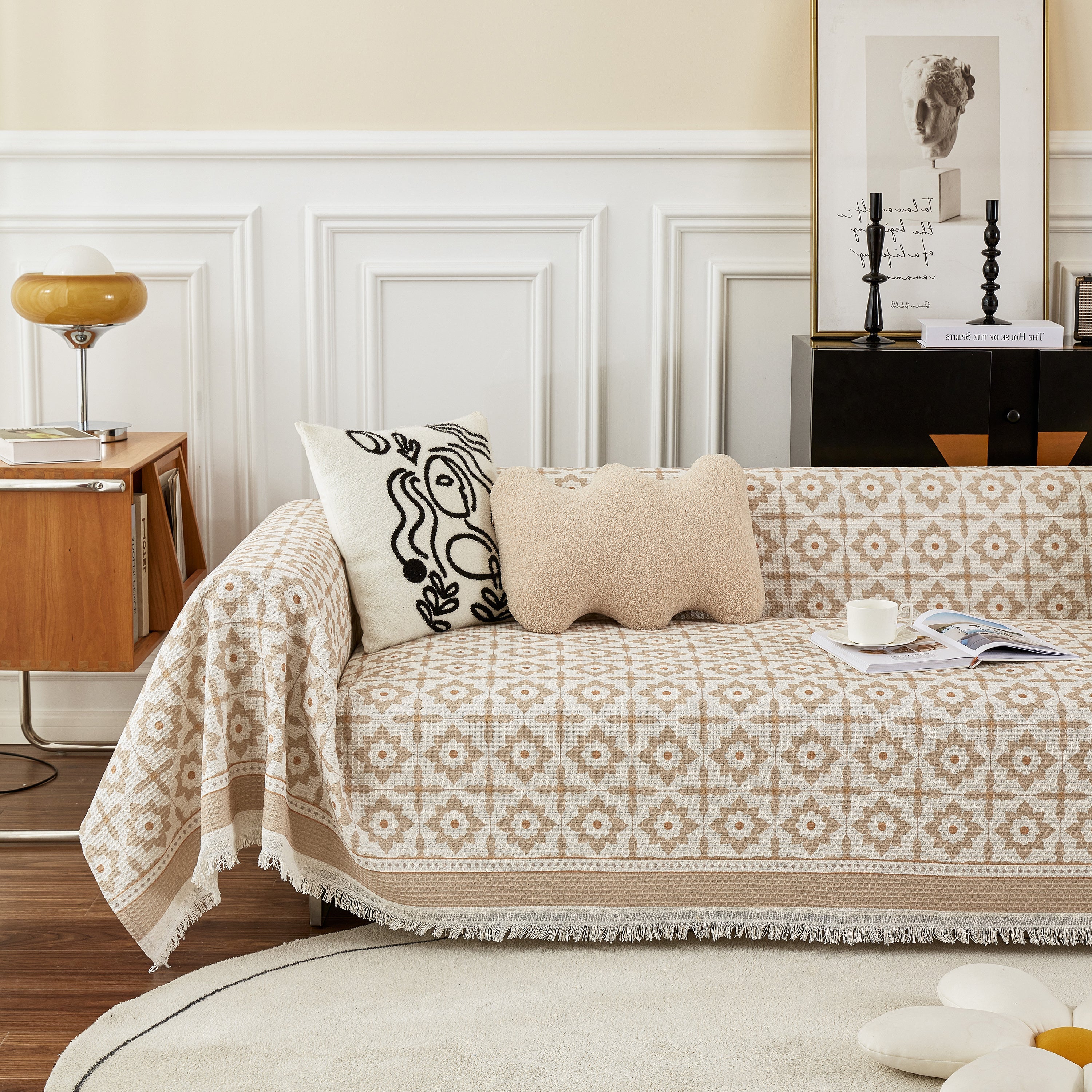 Waffle Lattice Fabric Sofa Cover, Multi-purpose Soft Sofa Throw, Couch Cover Blanket Throws for Couches