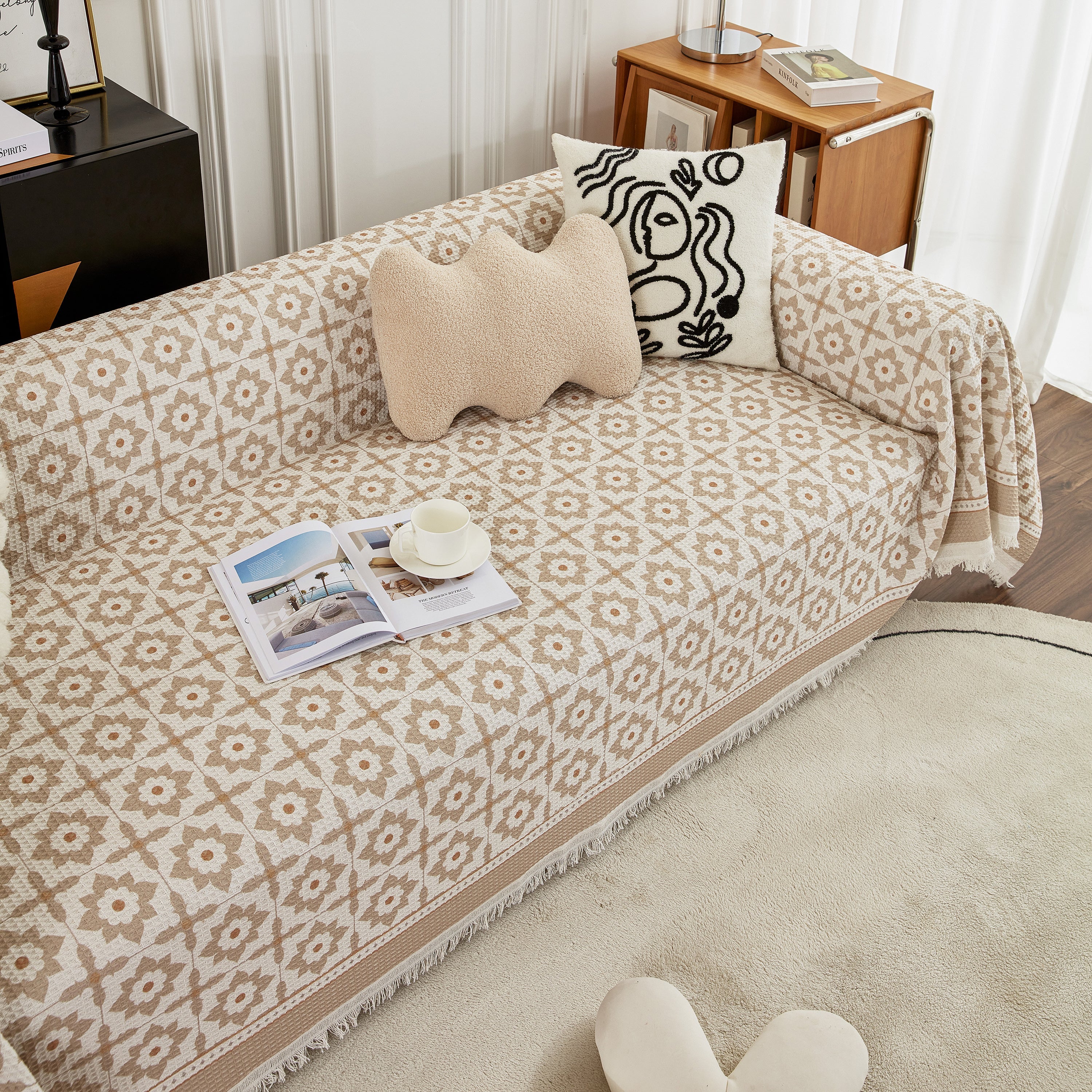 Waffle Lattice Fabric Sofa Cover, Multi-purpose Soft Sofa Throw, Couch Cover Blanket Throws for Couches