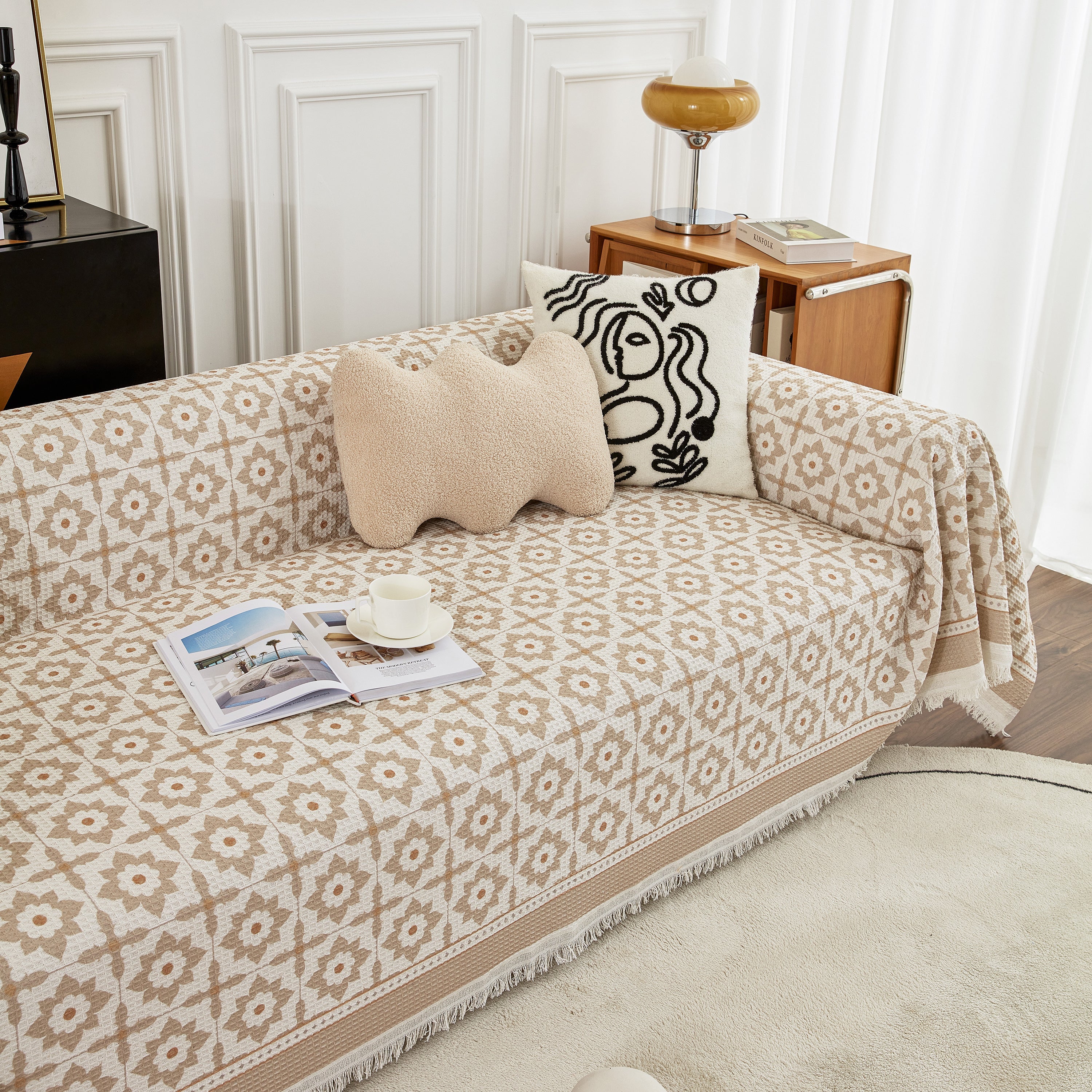 Waffle Lattice Fabric Sofa Cover, Multi-purpose Soft Sofa Throw, Couch Cover Blanket Throws for Couches