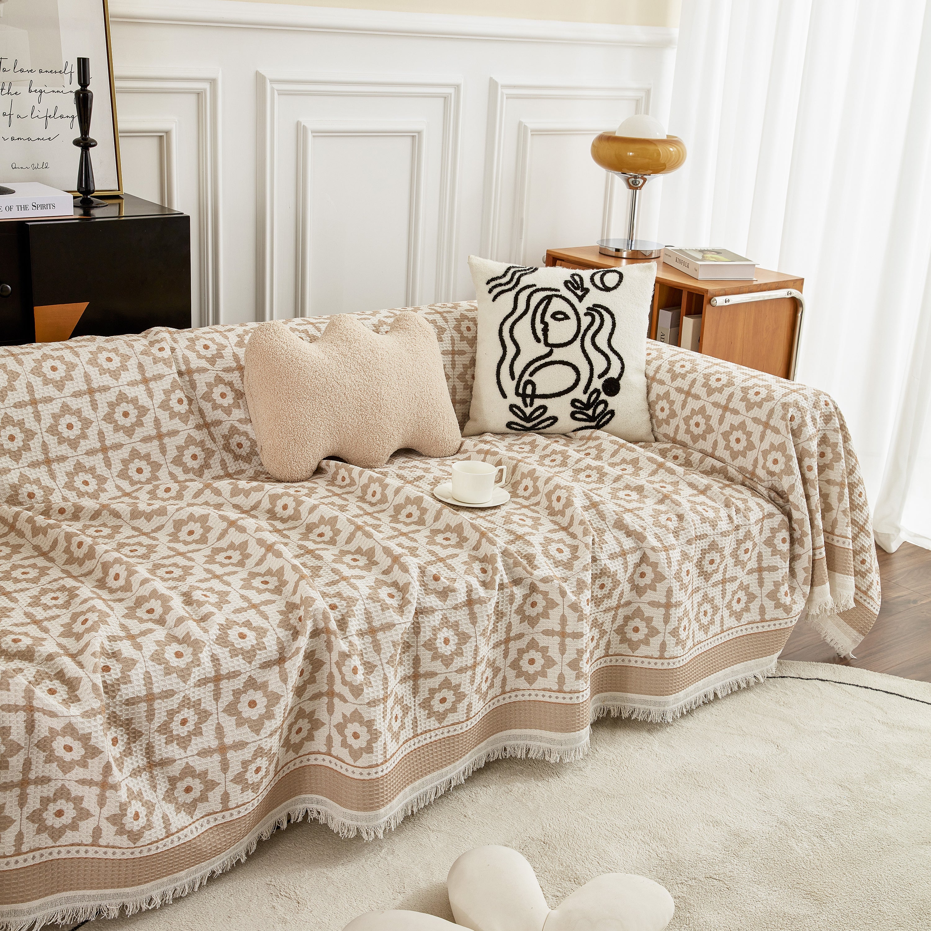 Waffle Lattice Fabric Sofa Cover, Multi-purpose Soft Sofa Throw, Couch Cover Blanket Throws for Couches