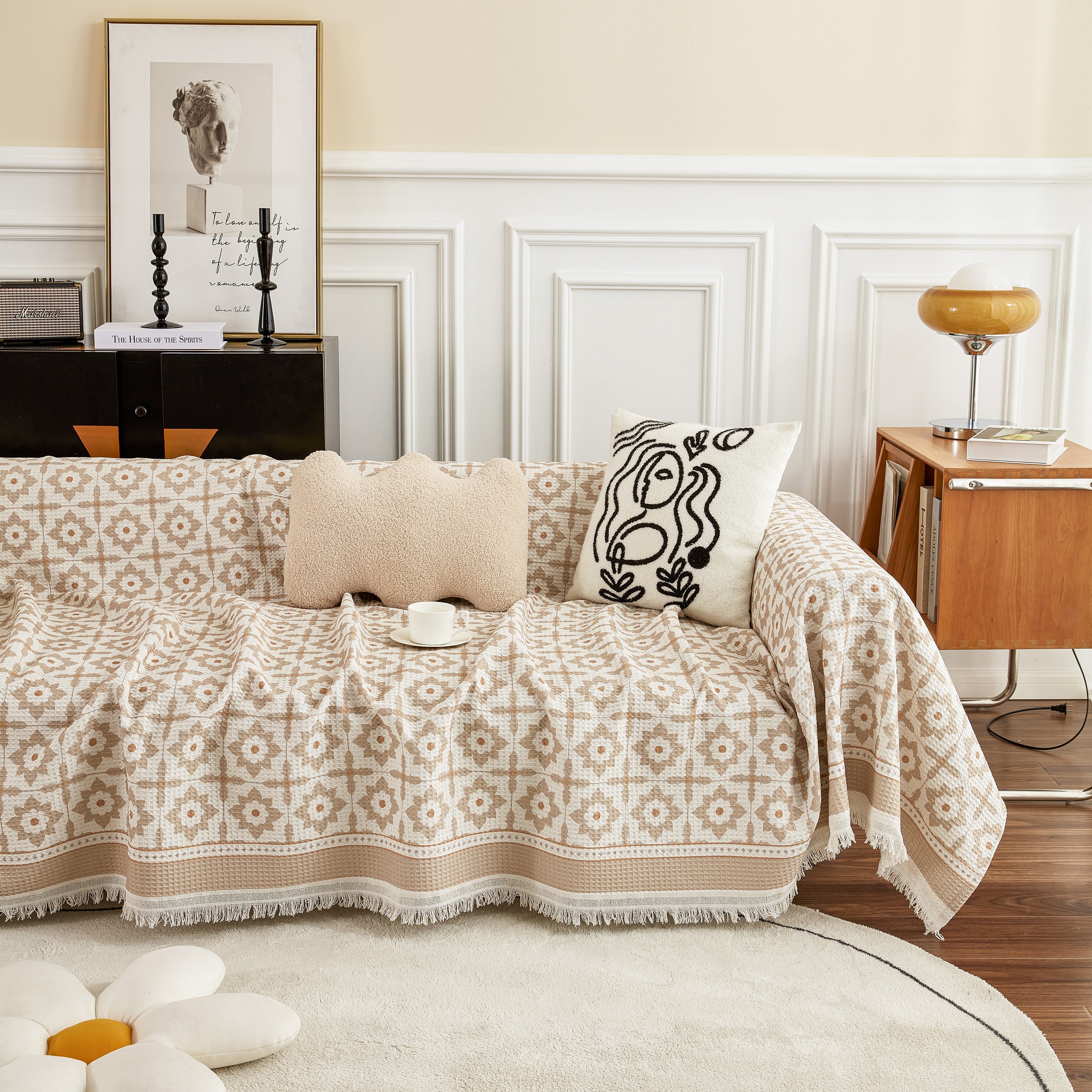 Waffle Lattice Fabric Sofa Cover, Multi-purpose Soft Sofa Throw, Couch Cover Blanket Throws for Couches
