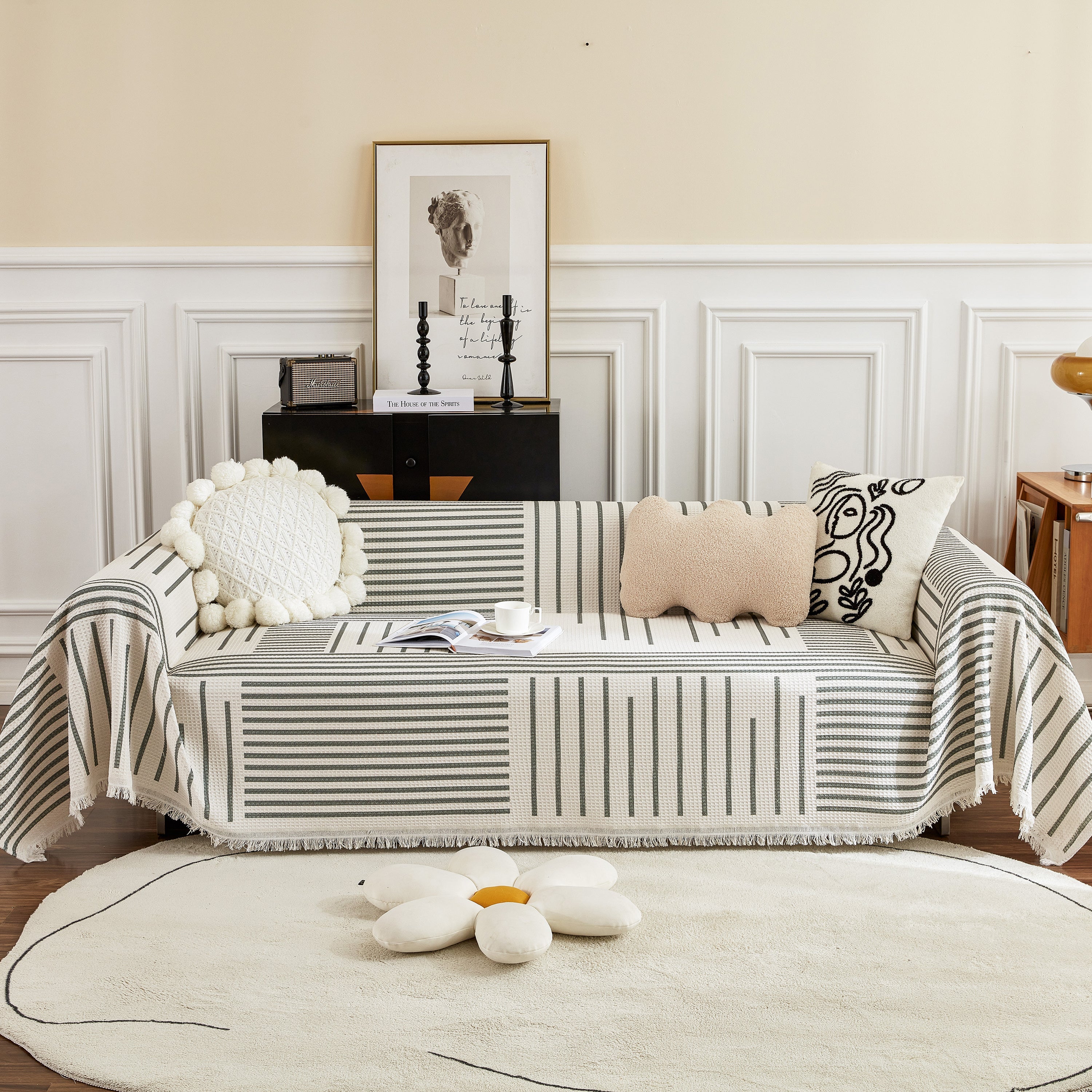 Waffle Lattice Fabric Sofa Cover, Multi-purpose Soft Sofa Throw, Couch Cover Blanket Throws for Couches