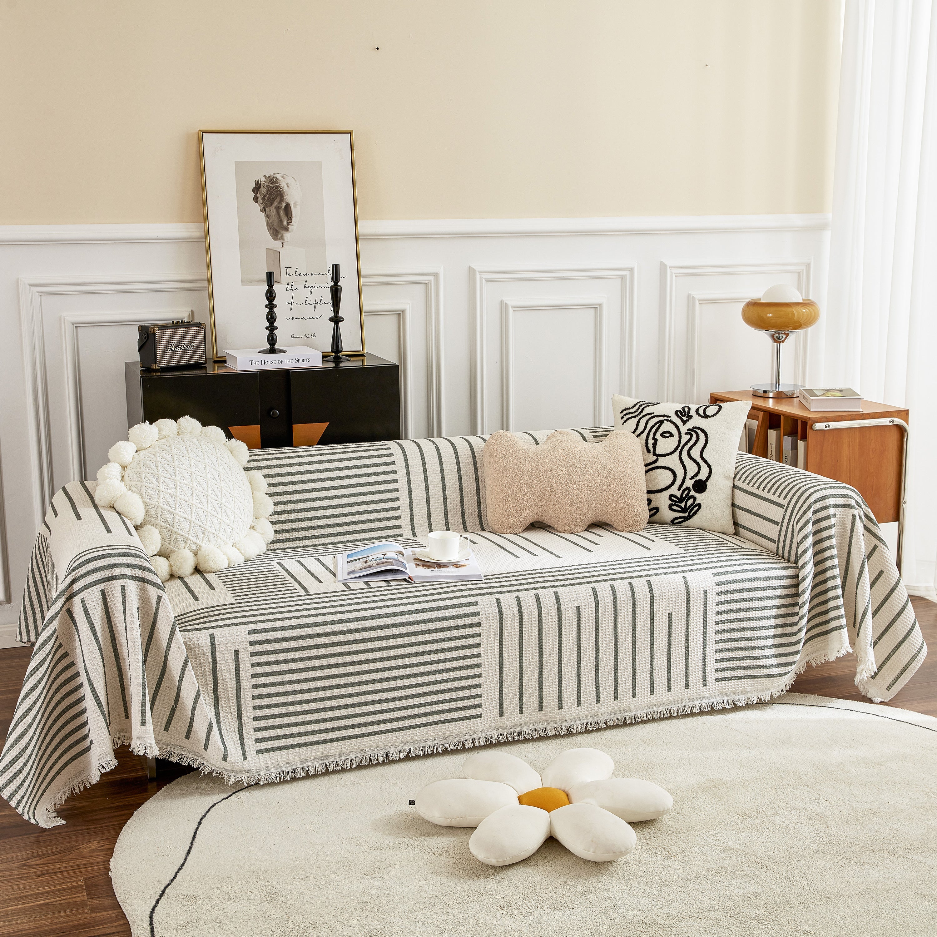 Waffle Lattice Fabric Sofa Cover, Multi-purpose Soft Sofa Throw, Couch Cover Blanket Throws for Couches