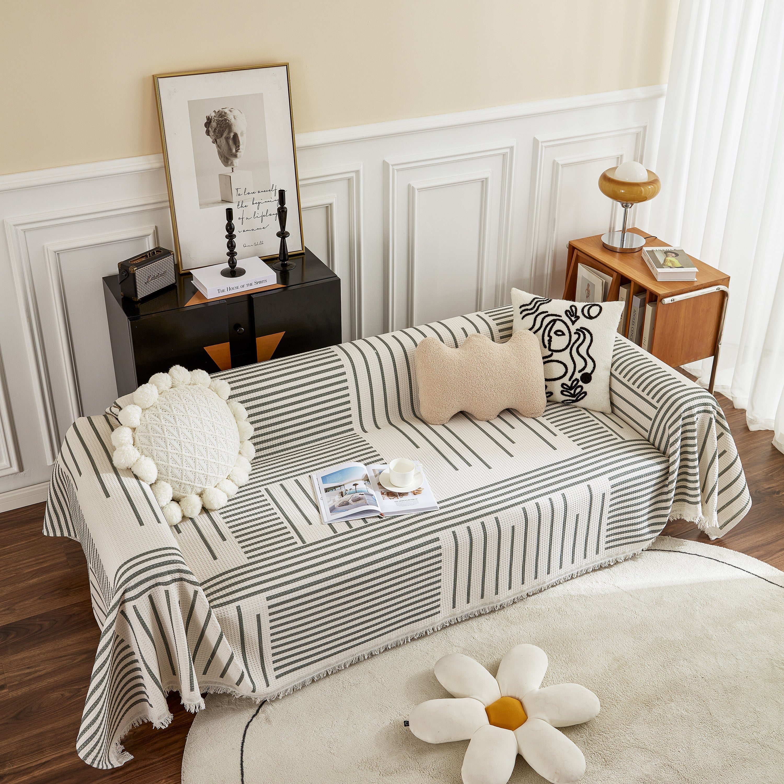 Waffle Lattice Fabric Sofa Cover, Multi-purpose Soft Sofa Throw, Couch Cover Blanket Throws for Couches