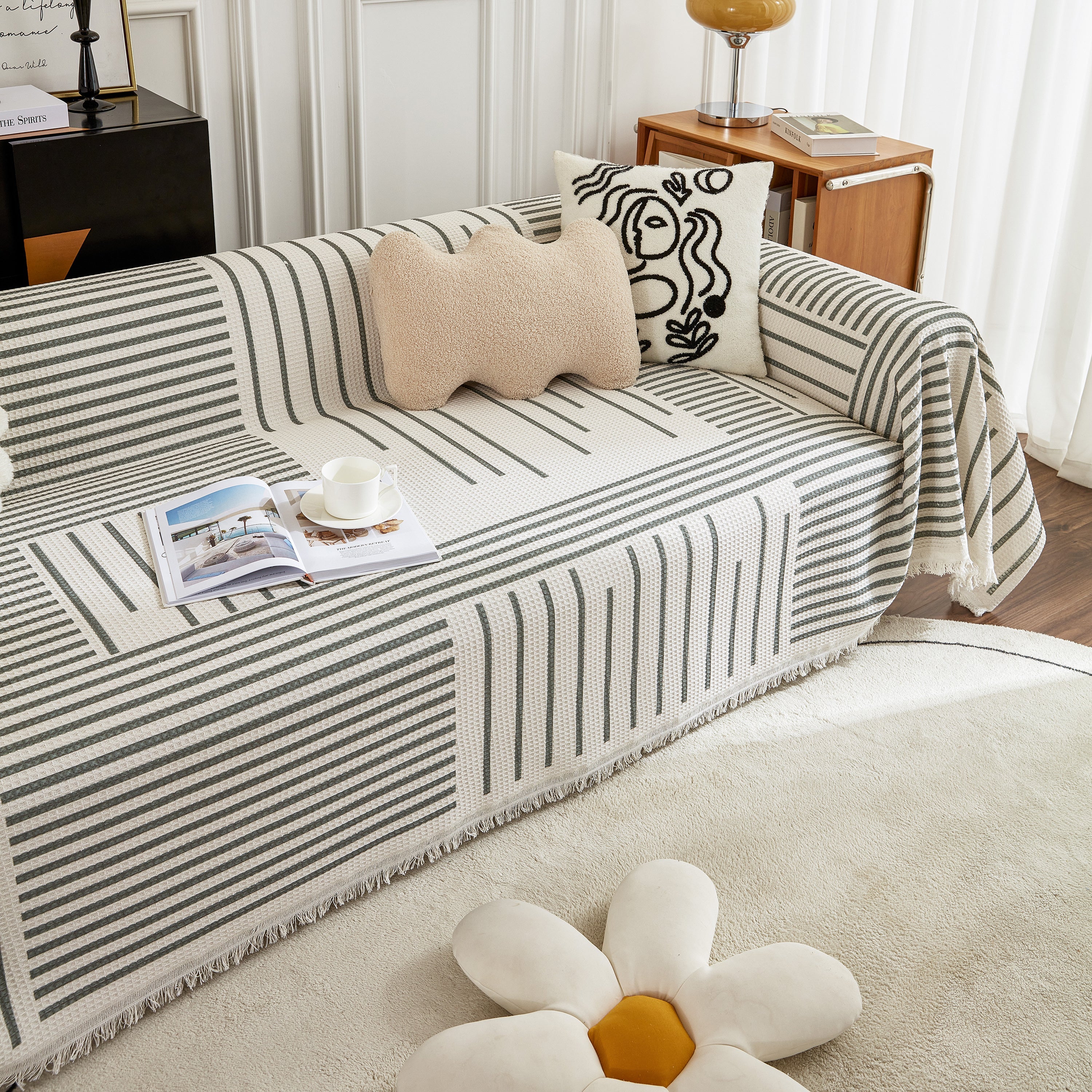 Waffle Lattice Fabric Sofa Cover, Multi-purpose Soft Sofa Throw, Couch Cover Blanket Throws for Couches