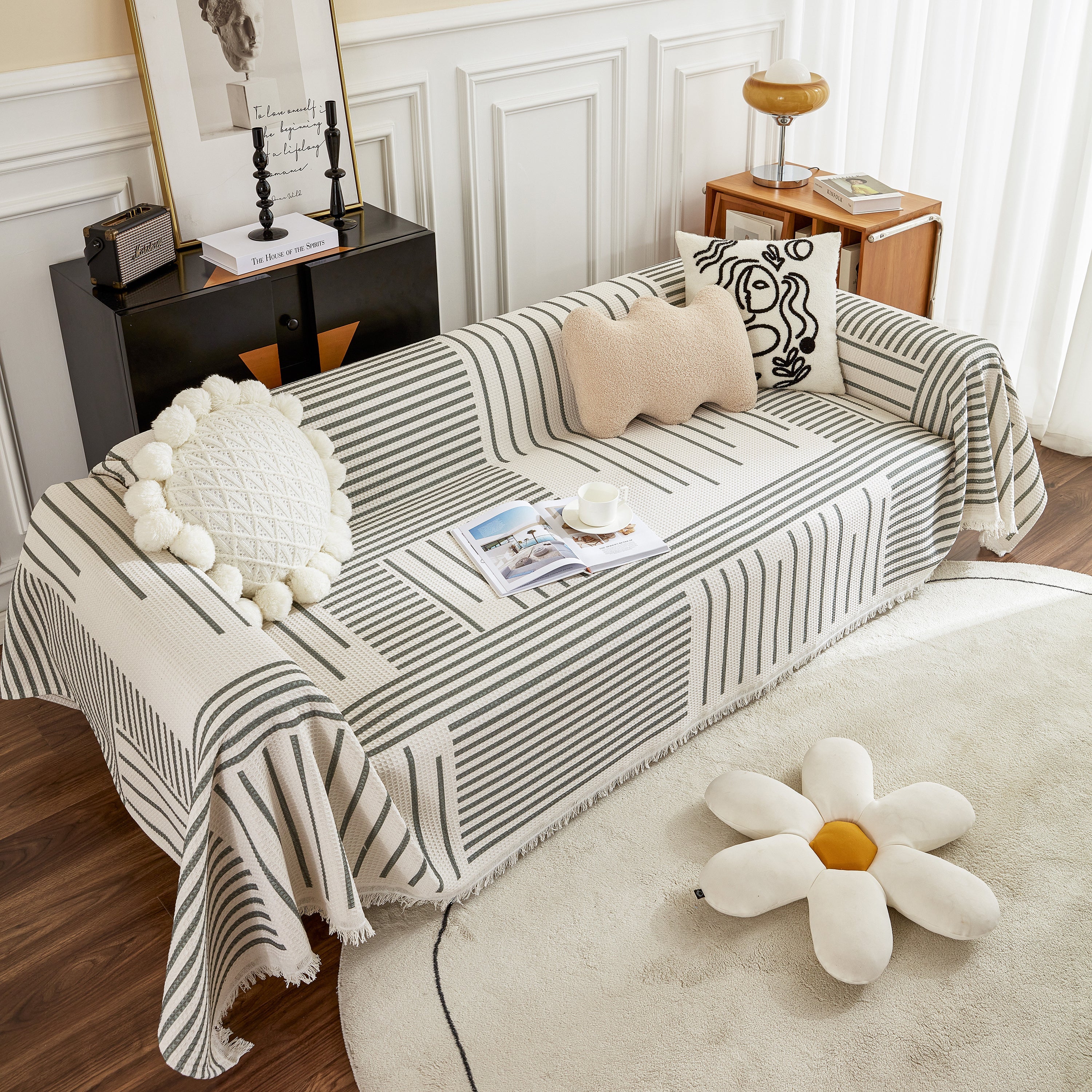 Waffle Lattice Fabric Sofa Cover, Multi-purpose Soft Sofa Throw, Couch Cover Blanket Throws for Couches