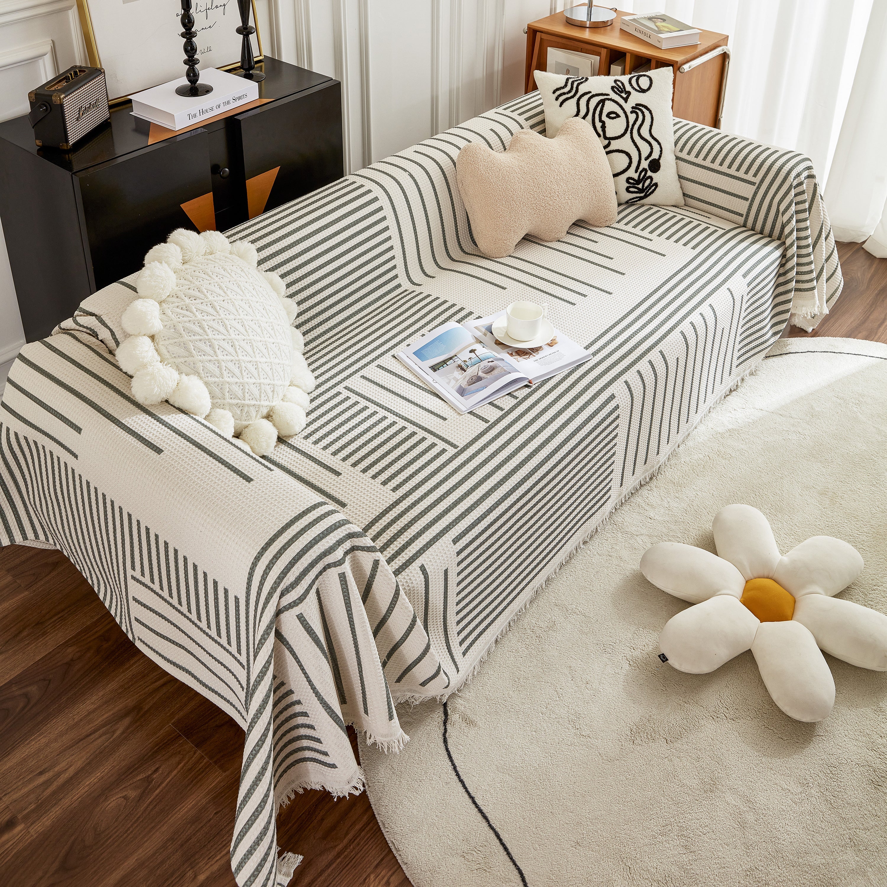 Waffle Lattice Fabric Sofa Cover, Multi-purpose Soft Sofa Throw, Couch Cover Blanket Throws for Couches