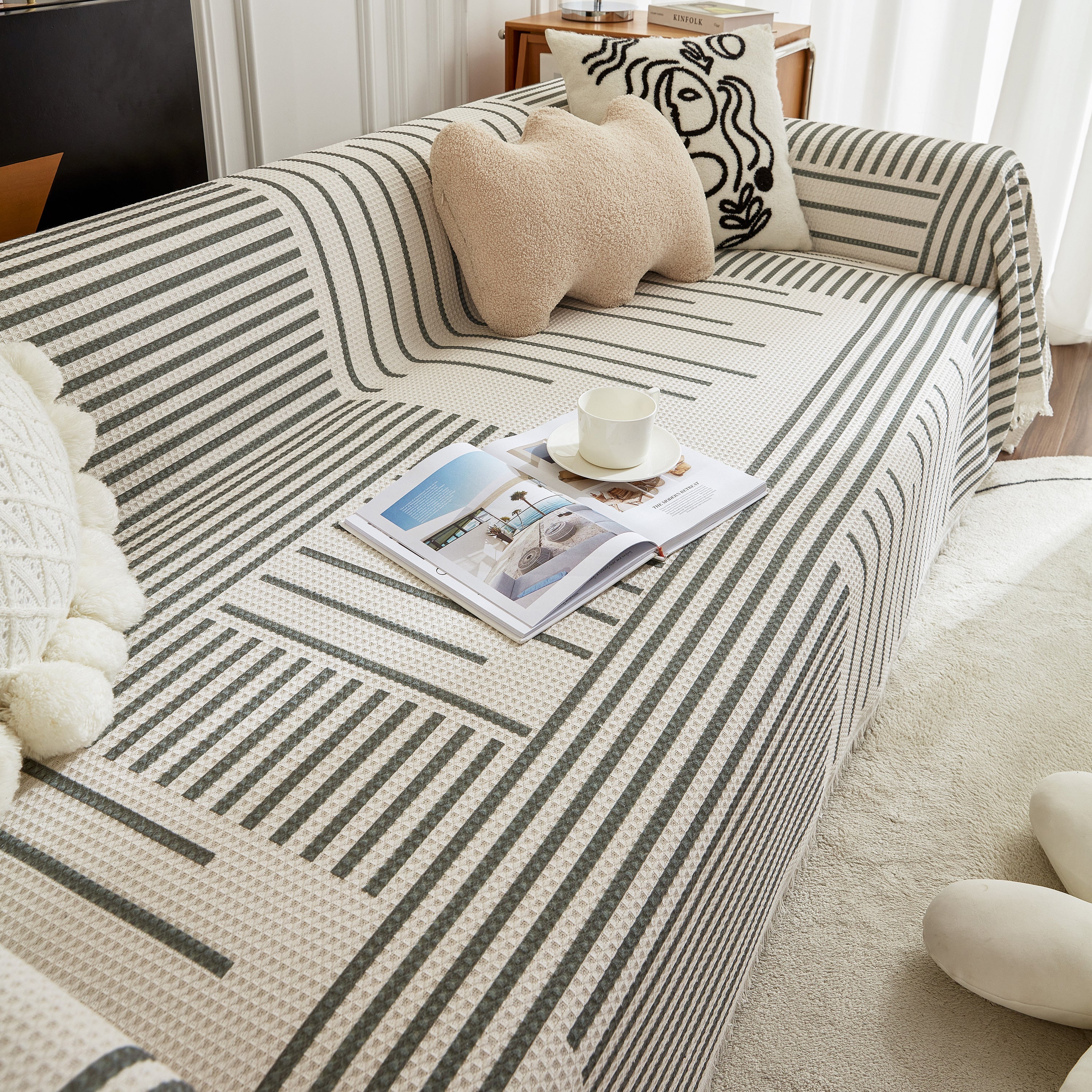 Waffle Lattice Fabric Sofa Cover, Multi-purpose Soft Sofa Throw, Couch Cover Blanket Throws for Couches