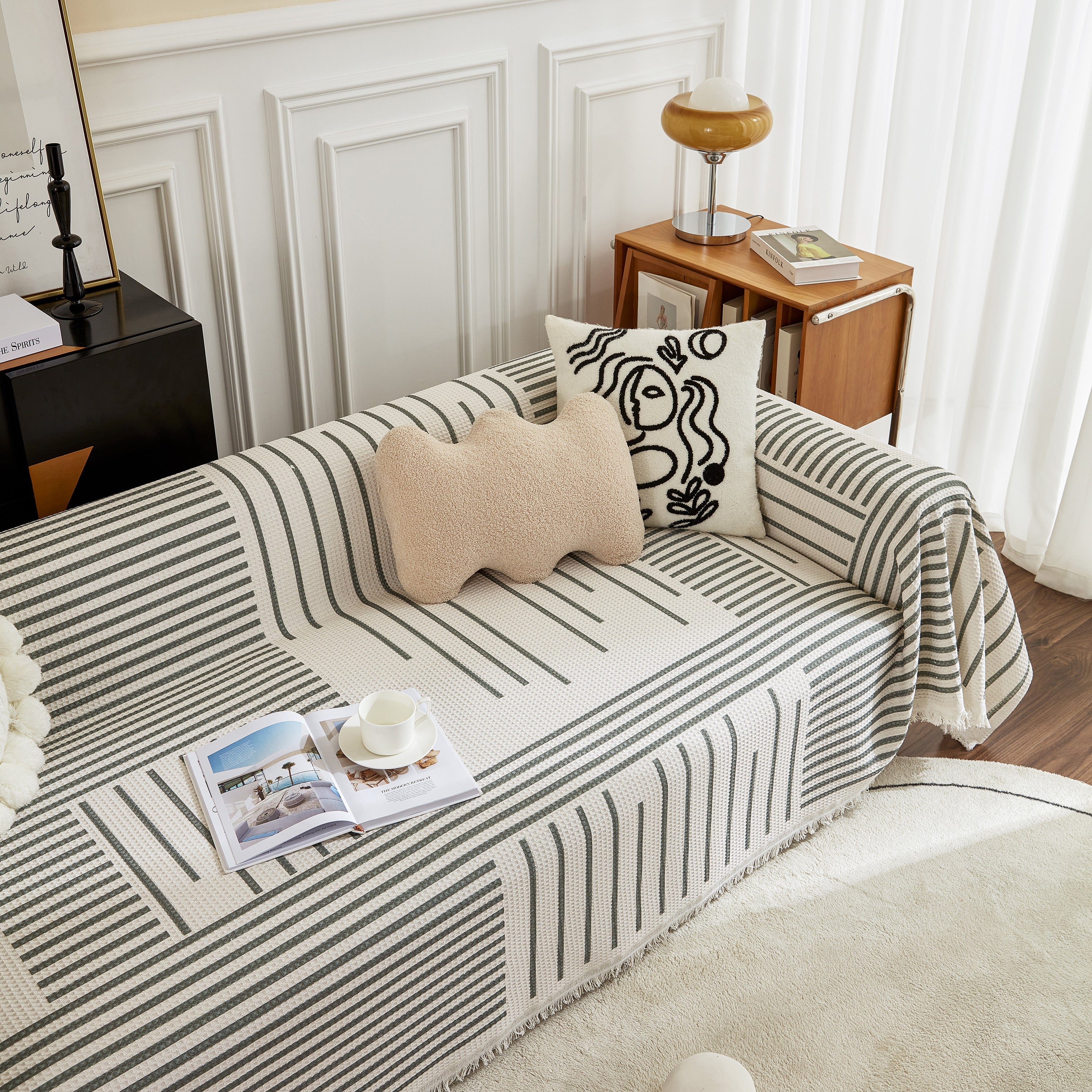 Waffle Lattice Fabric Sofa Cover, Multi-purpose Soft Sofa Throw, Couch Cover Blanket Throws for Couches