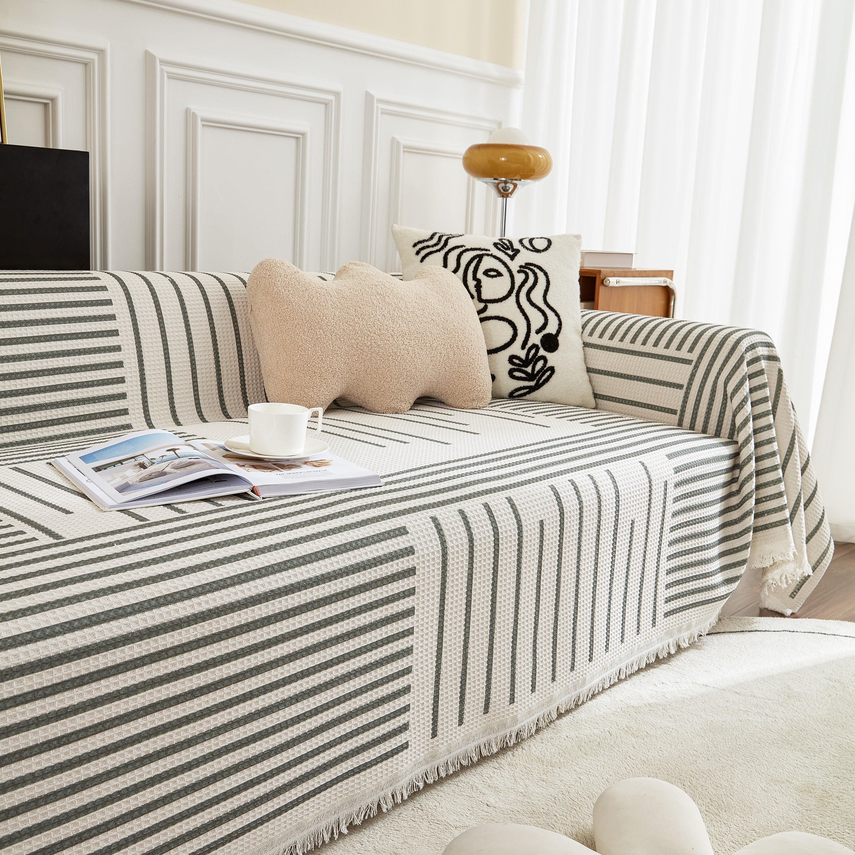 Waffle Lattice Fabric Sofa Cover, Multi-purpose Soft Sofa Throw, Couch Cover Blanket Throws for Couches
