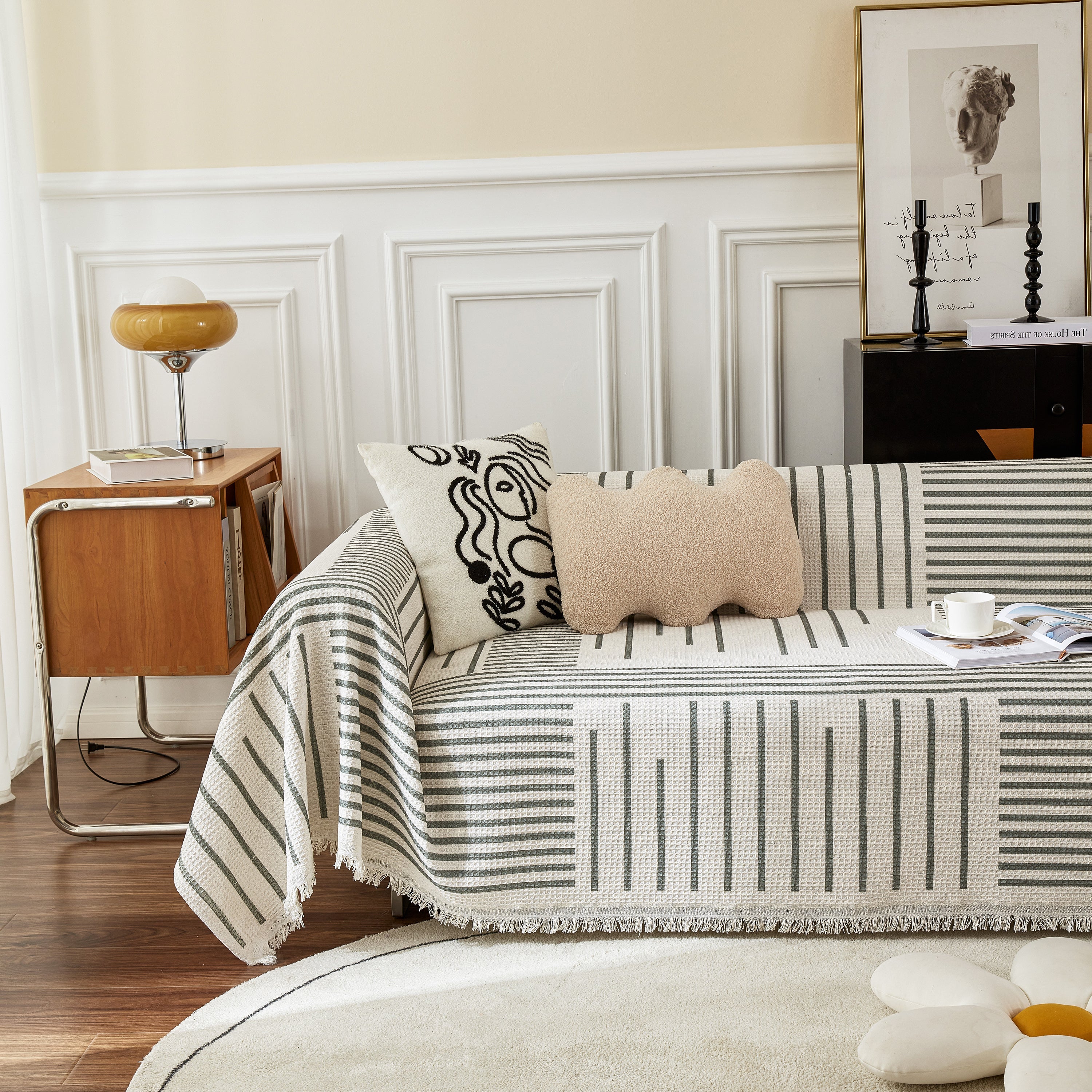 Waffle Lattice Fabric Sofa Cover, Multi-purpose Soft Sofa Throw, Couch Cover Blanket Throws for Couches
