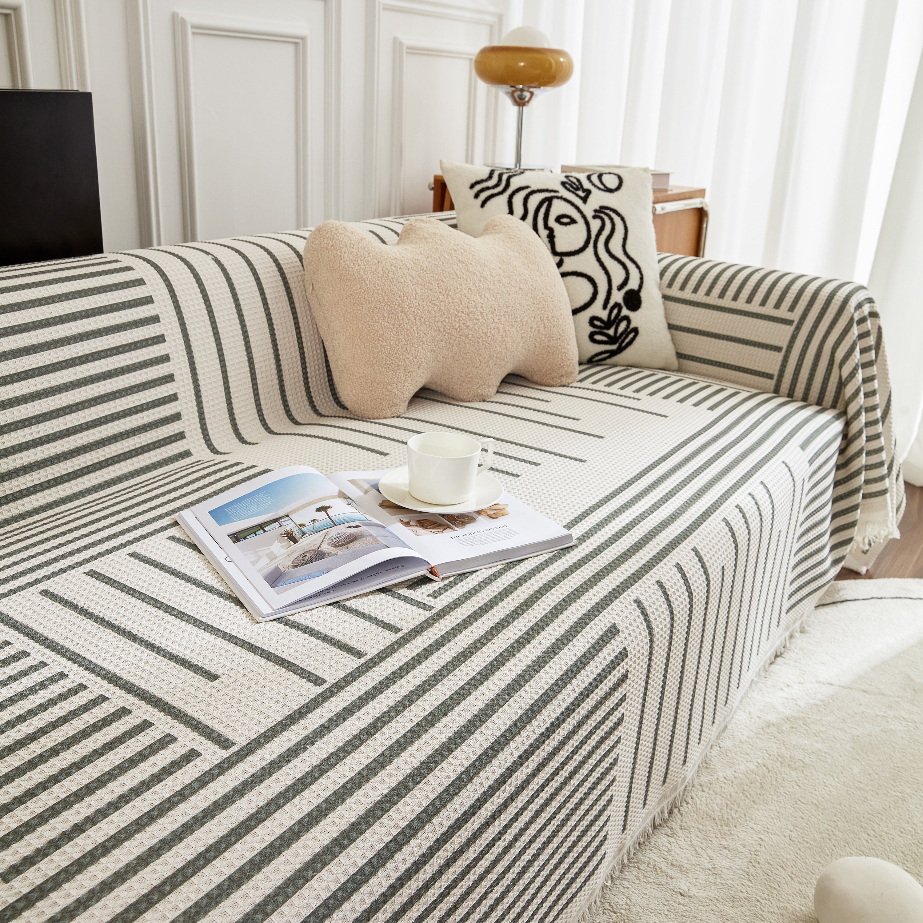 Waffle Lattice Fabric Sofa Cover, Multi-purpose Soft Sofa Throw, Couch Cover Blanket Throws for Couches