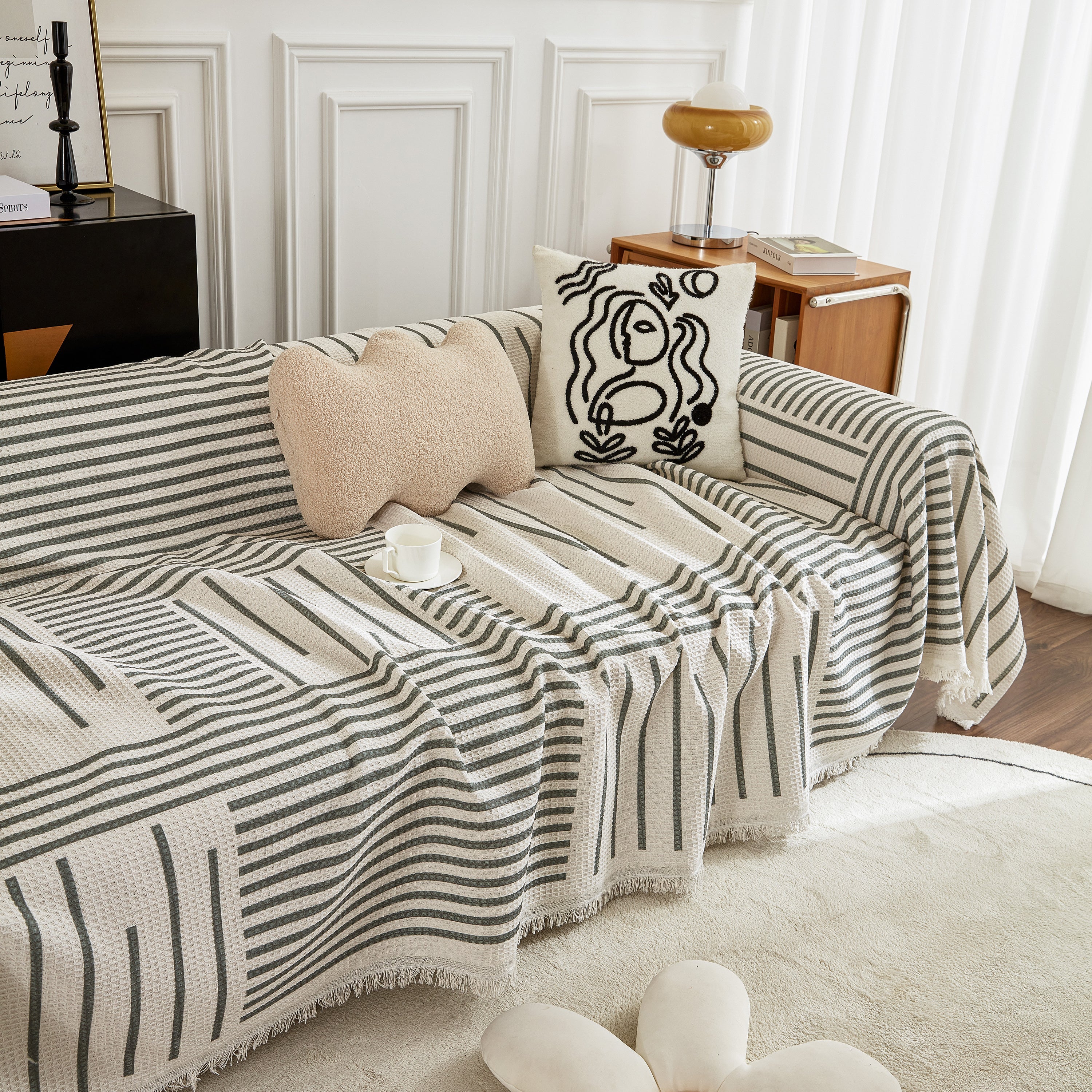 Waffle Lattice Fabric Sofa Cover, Multi-purpose Soft Sofa Throw, Couch Cover Blanket Throws for Couches