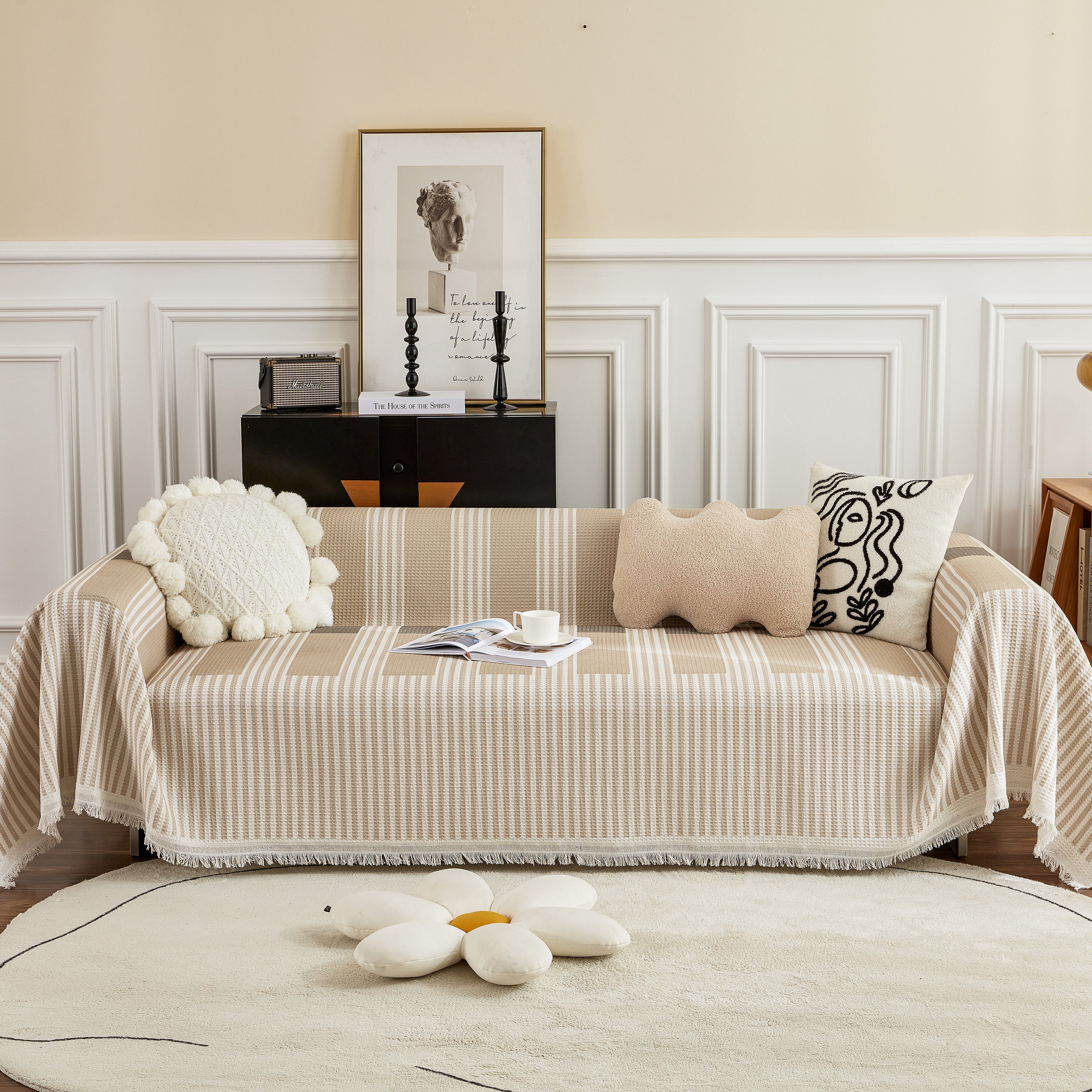 Waffle Lattice Fabric Sofa Cover, Multi-purpose Soft Sofa Throw, Couch Cover Blanket Throws for Couches