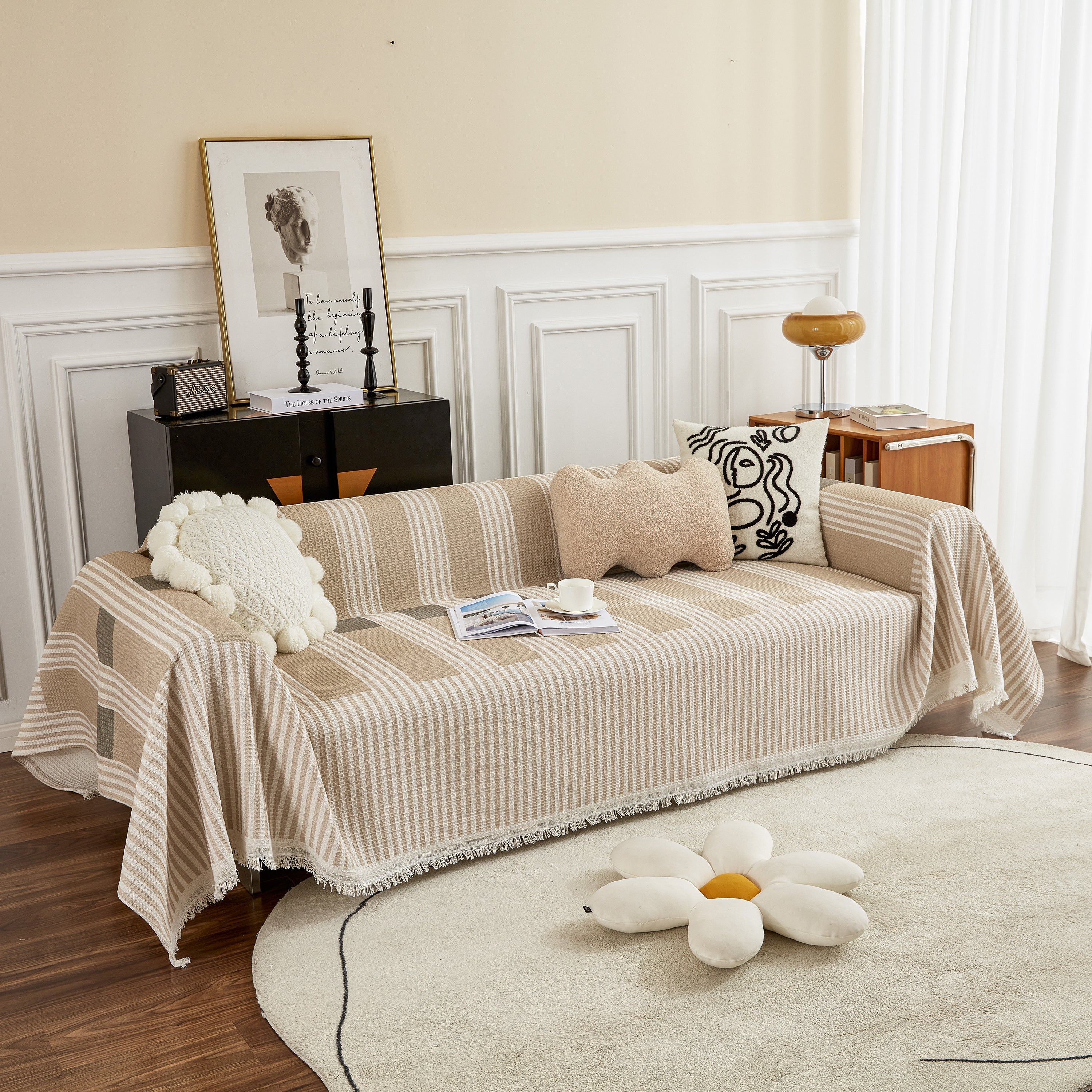 Waffle Lattice Fabric Sofa Cover, Multi-purpose Soft Sofa Throw, Couch Cover Blanket Throws for Couches