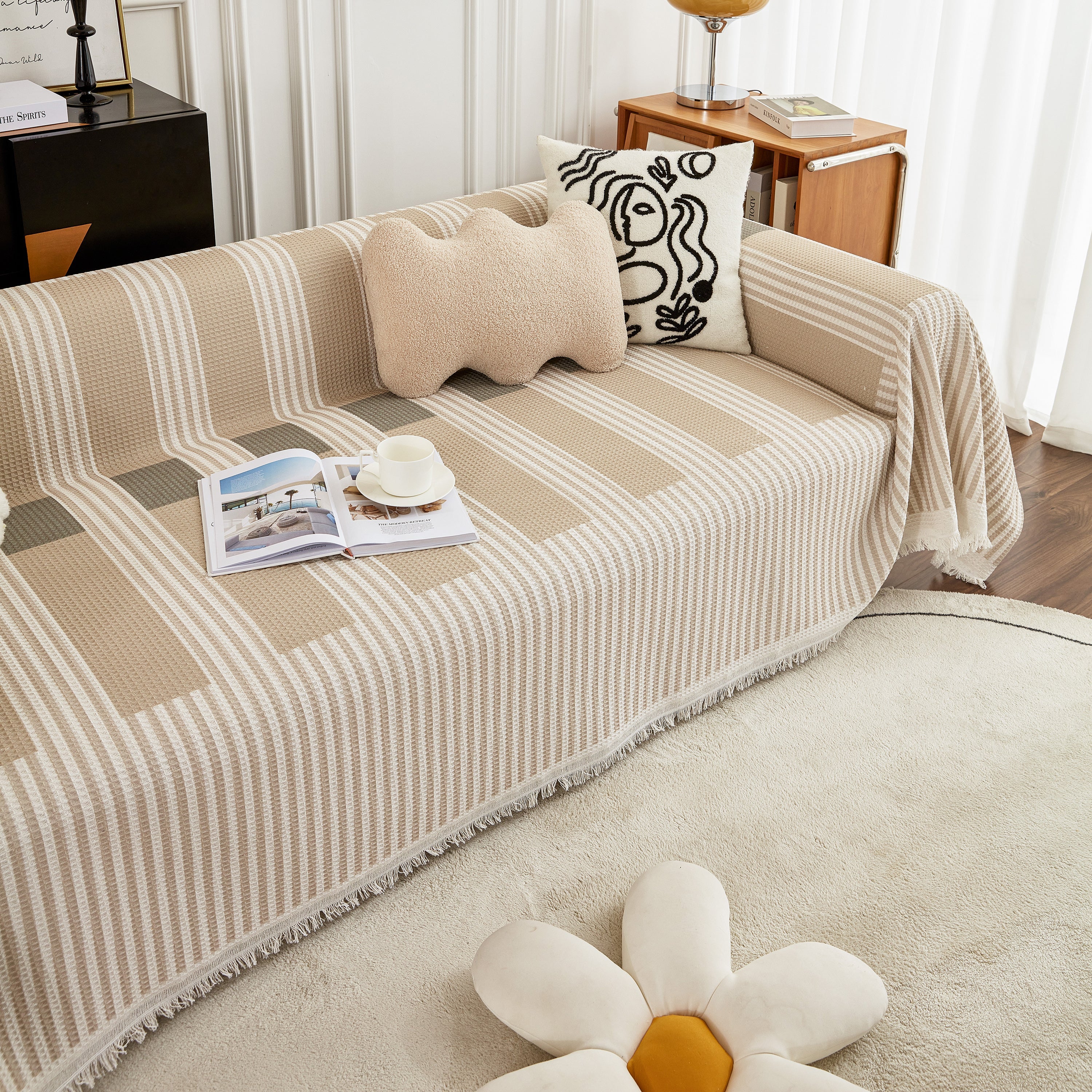Waffle Lattice Fabric Sofa Cover, Multi-purpose Soft Sofa Throw, Couch Cover Blanket Throws for Couches