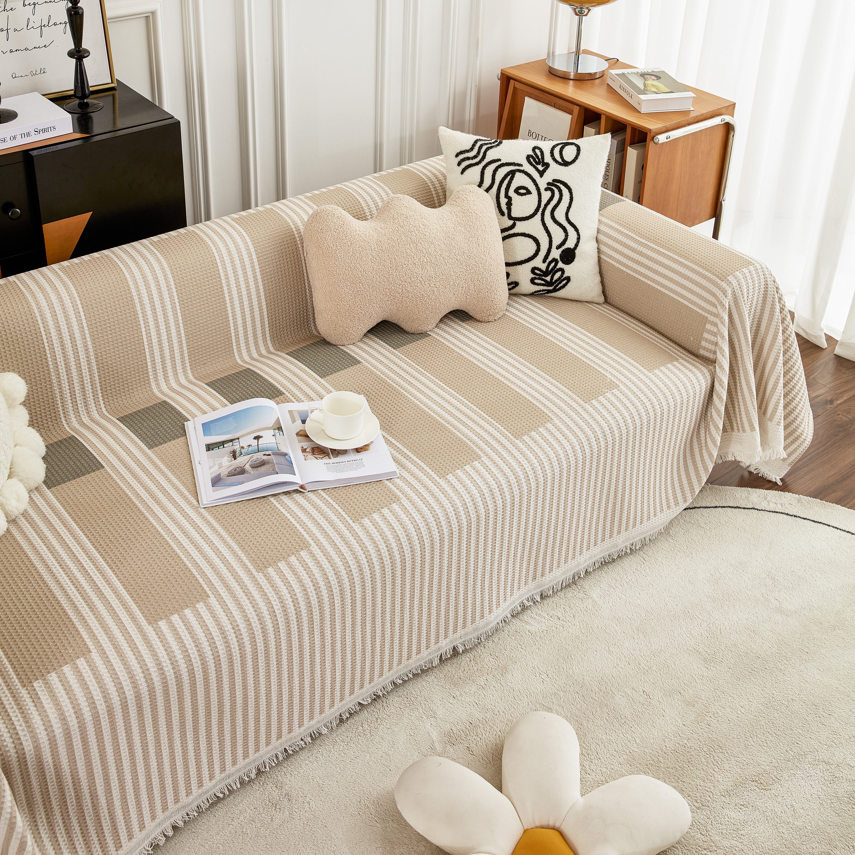 Waffle Lattice Fabric Sofa Cover, Multi-purpose Soft Sofa Throw, Couch Cover Blanket Throws for Couches