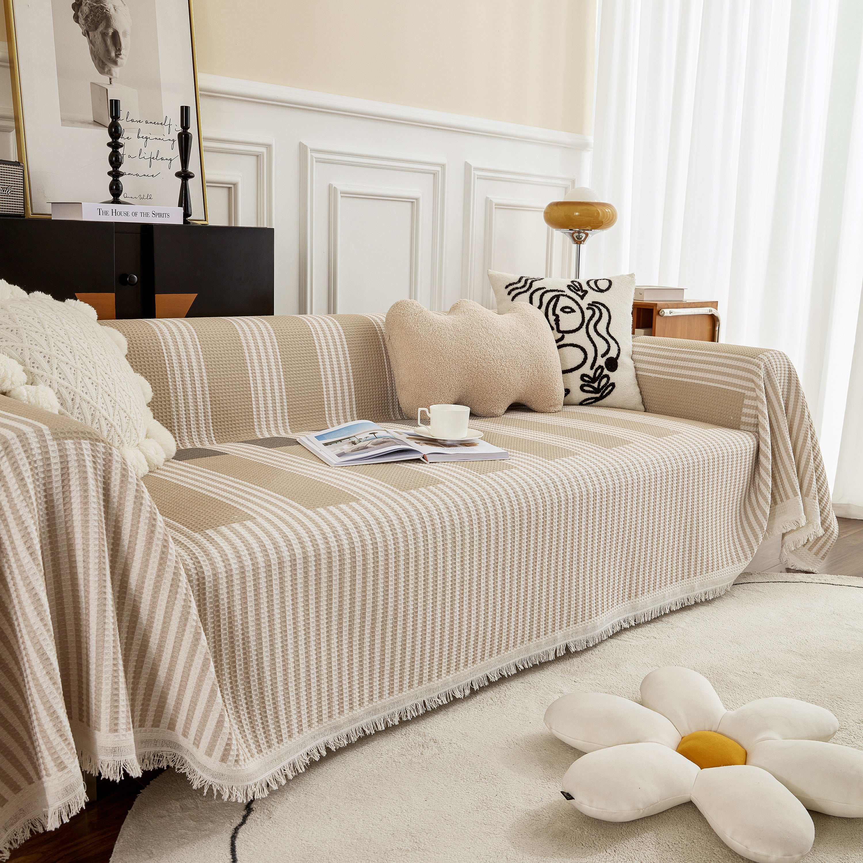 Waffle Lattice Fabric Sofa Cover, Multi-purpose Soft Sofa Throw, Couch Cover Blanket Throws for Couches