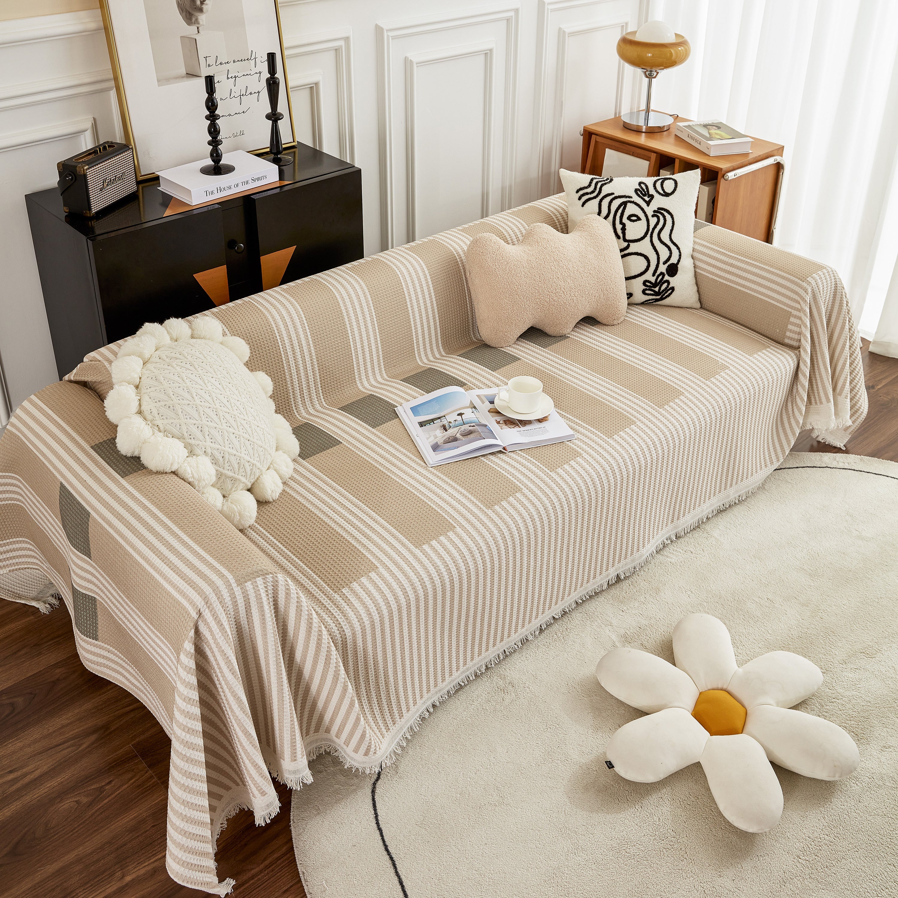 Waffle Lattice Fabric Sofa Cover, Multi-purpose Soft Sofa Throw, Couch Cover Blanket Throws for Couches