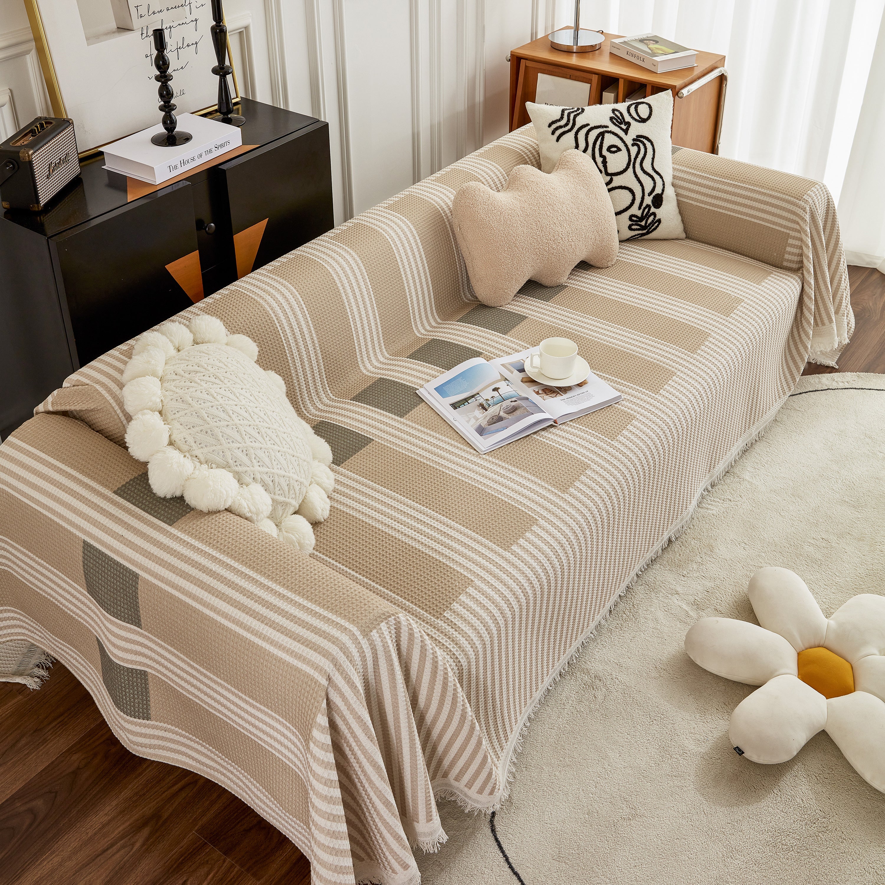 Waffle Lattice Fabric Sofa Cover, Multi-purpose Soft Sofa Throw, Couch Cover Blanket Throws for Couches