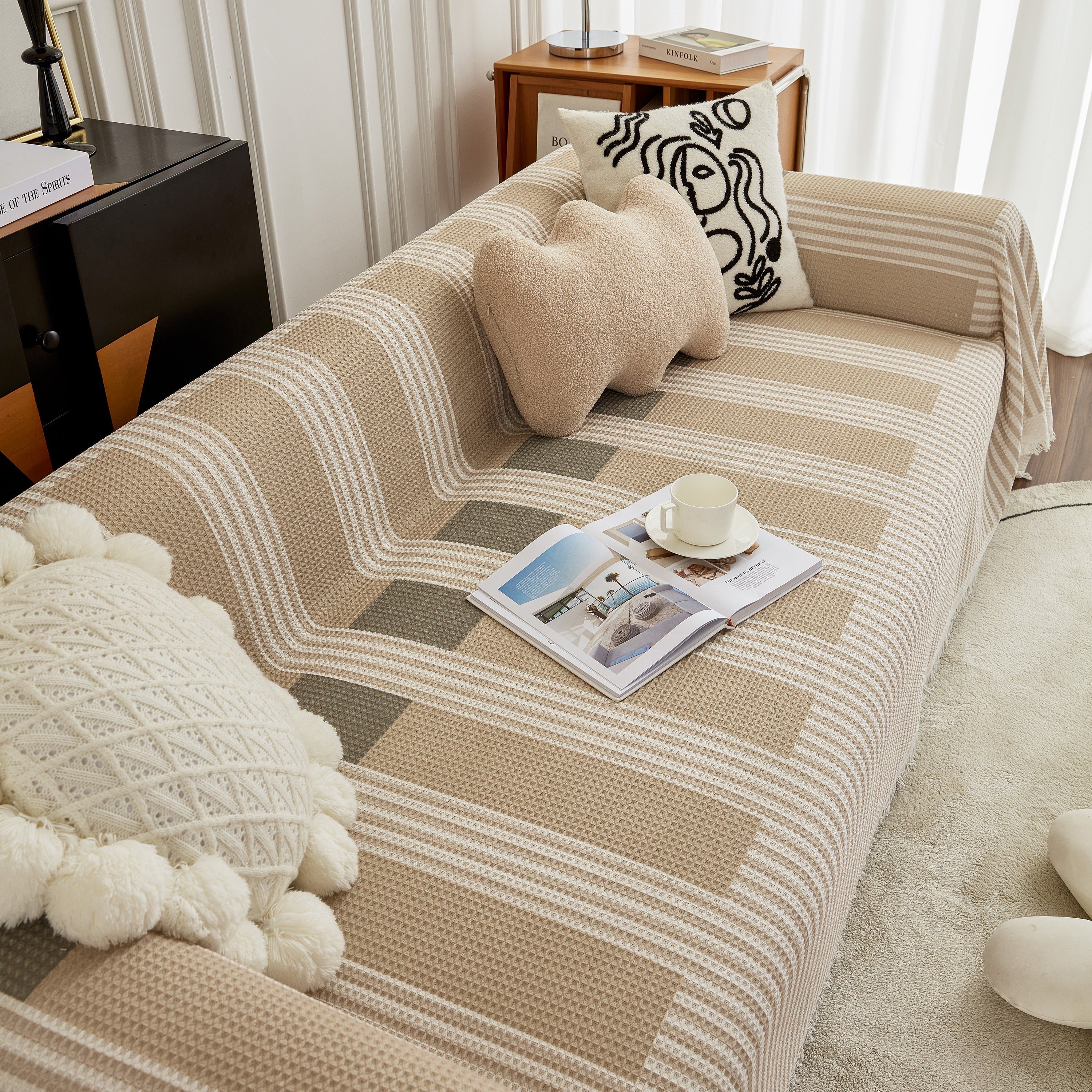 Waffle Lattice Fabric Sofa Cover, Multi-purpose Soft Sofa Throw, Couch Cover Blanket Throws for Couches