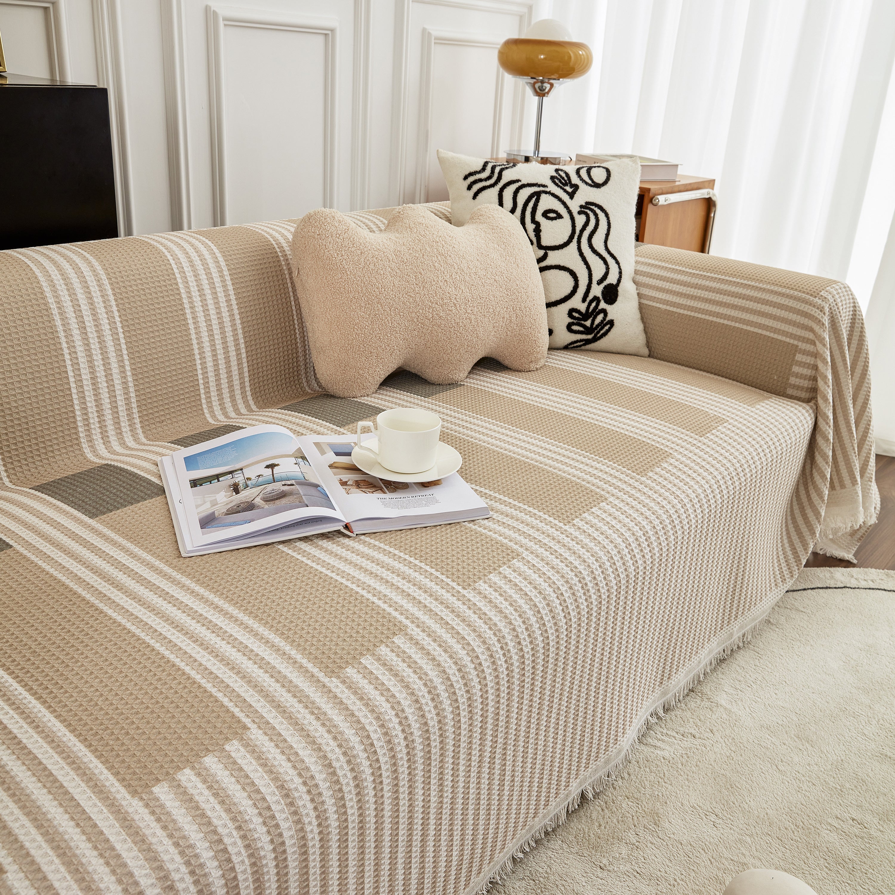 Waffle Lattice Fabric Sofa Cover, Multi-purpose Soft Sofa Throw, Couch Cover Blanket Throws for Couches