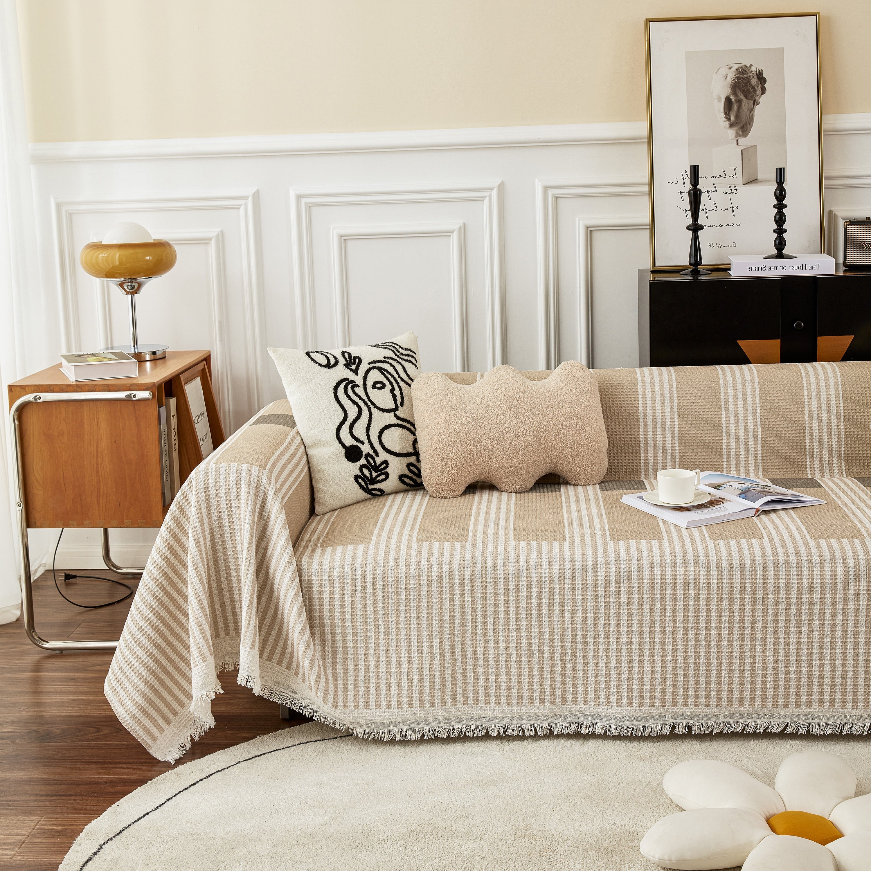 Waffle Lattice Fabric Sofa Cover, Multi-purpose Soft Sofa Throw, Couch Cover Blanket Throws for Couches