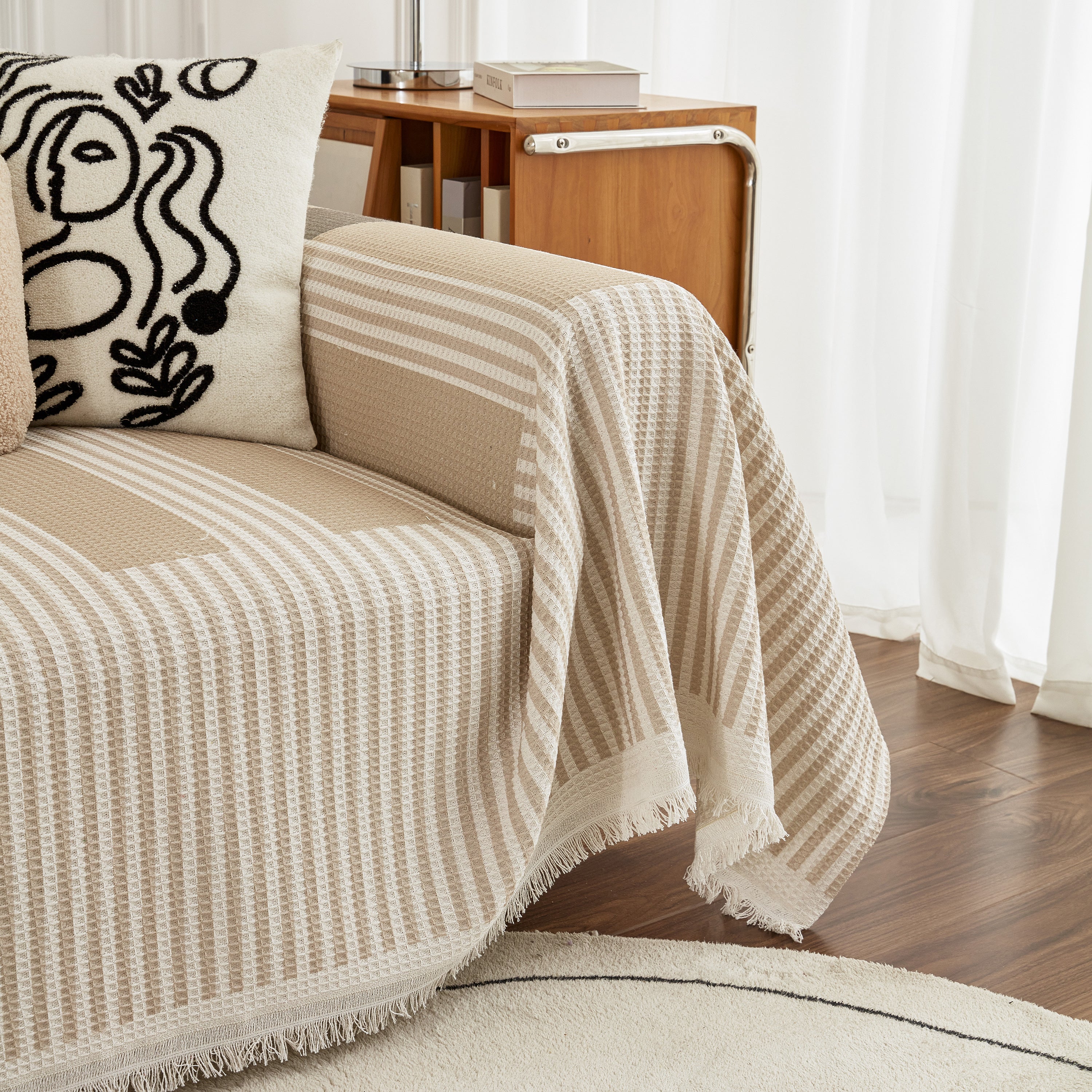 Waffle Lattice Fabric Sofa Cover, Multi-purpose Soft Sofa Throw, Couch Cover Blanket Throws for Couches