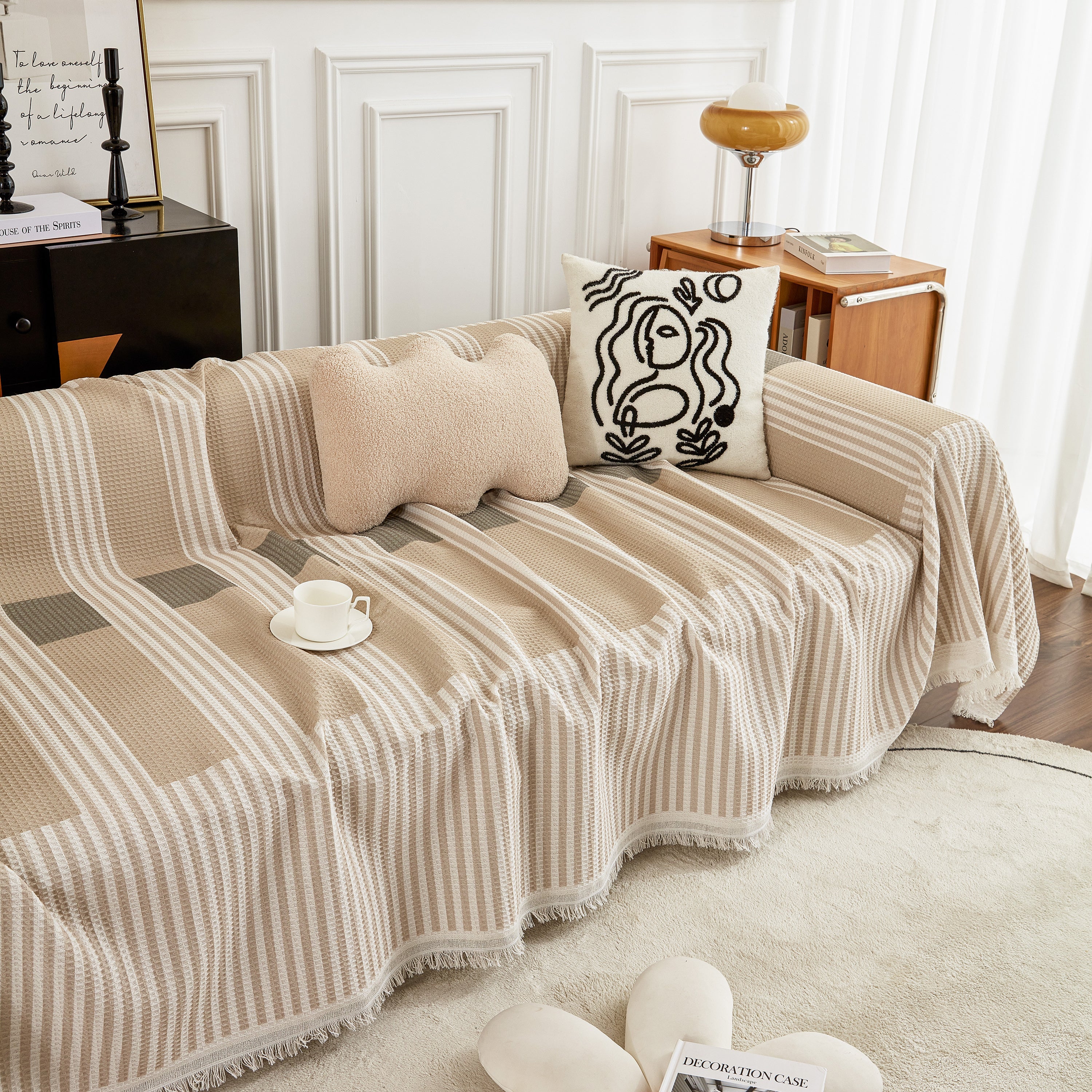 Waffle Lattice Fabric Sofa Cover, Multi-purpose Soft Sofa Throw, Couch Cover Blanket Throws for Couches