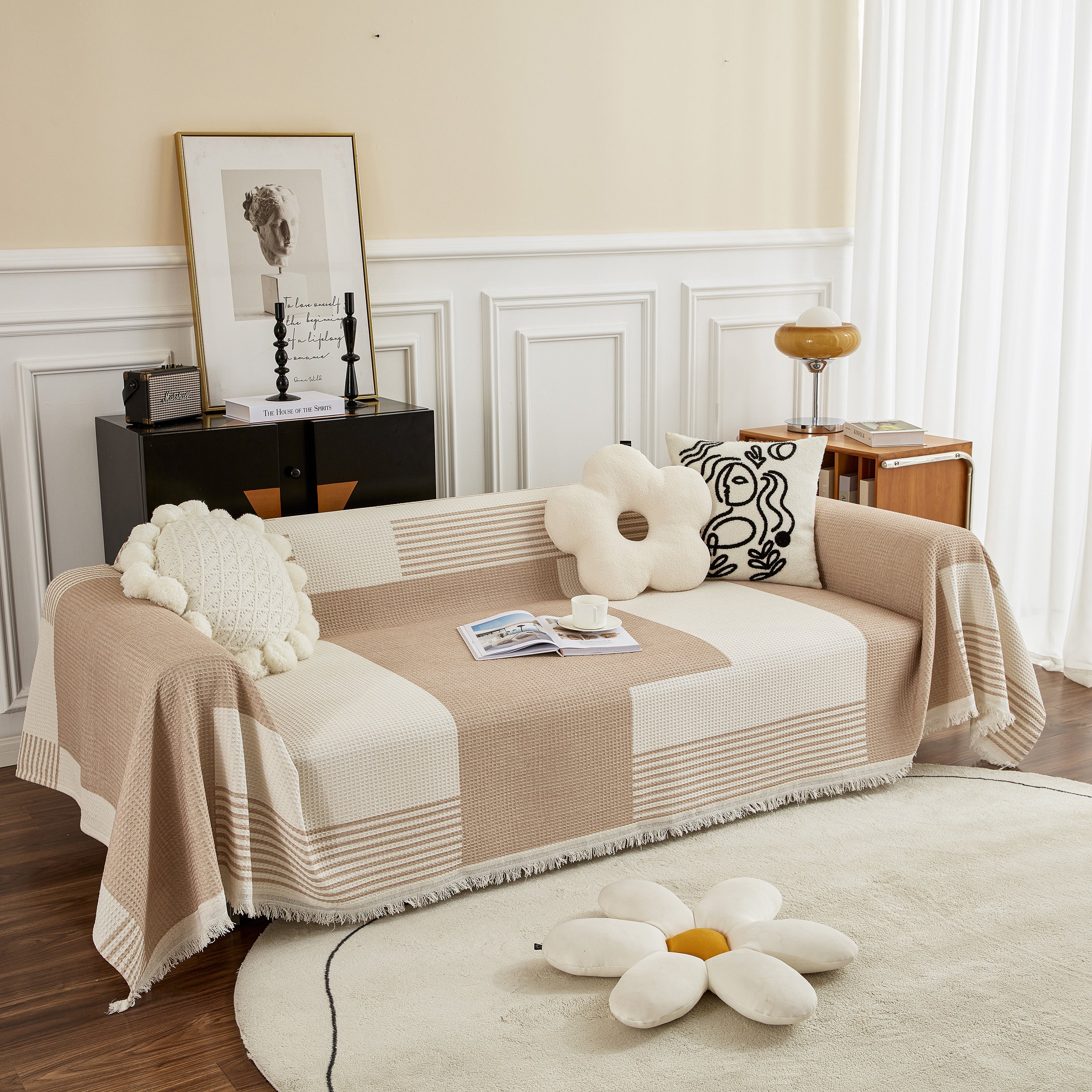 Waffle Lattice Fabric Sofa Cover, Multi-purpose Soft Sofa Throw, Couch Cover Blanket Throws for Couches