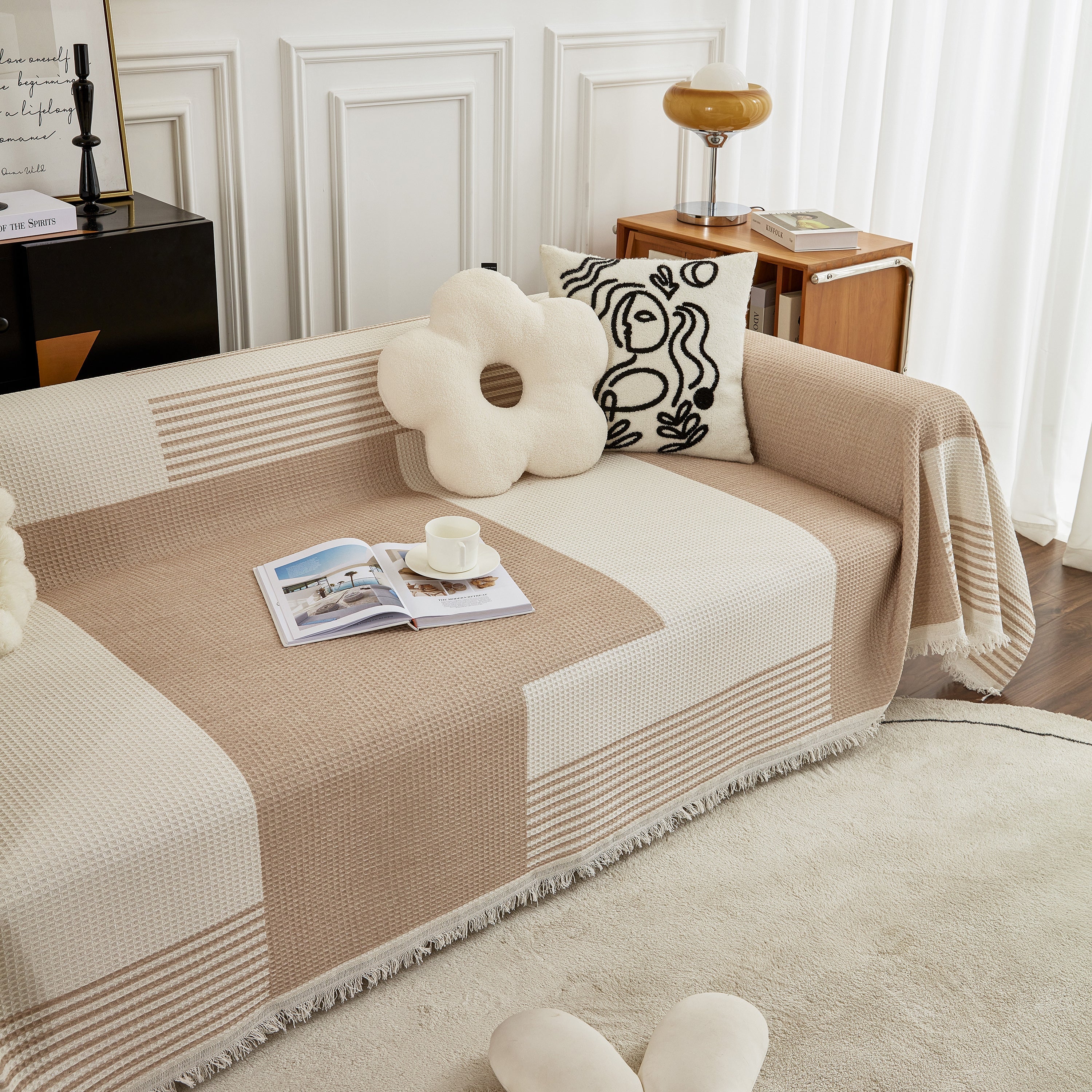 Waffle Lattice Fabric Sofa Cover, Multi-purpose Soft Sofa Throw, Couch Cover Blanket Throws for Couches