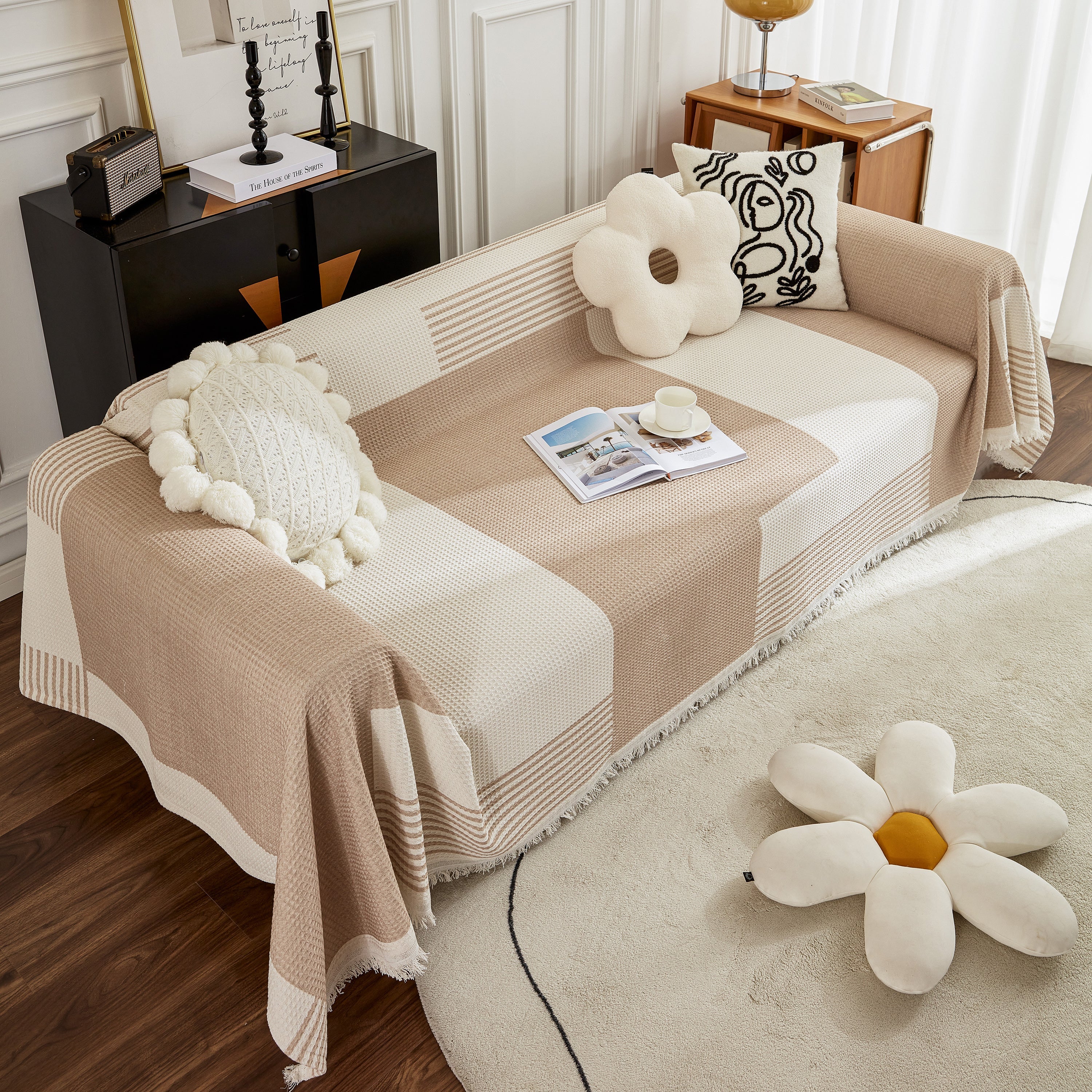 Waffle Lattice Fabric Sofa Cover, Multi-purpose Soft Sofa Throw, Couch Cover Blanket Throws for Couches