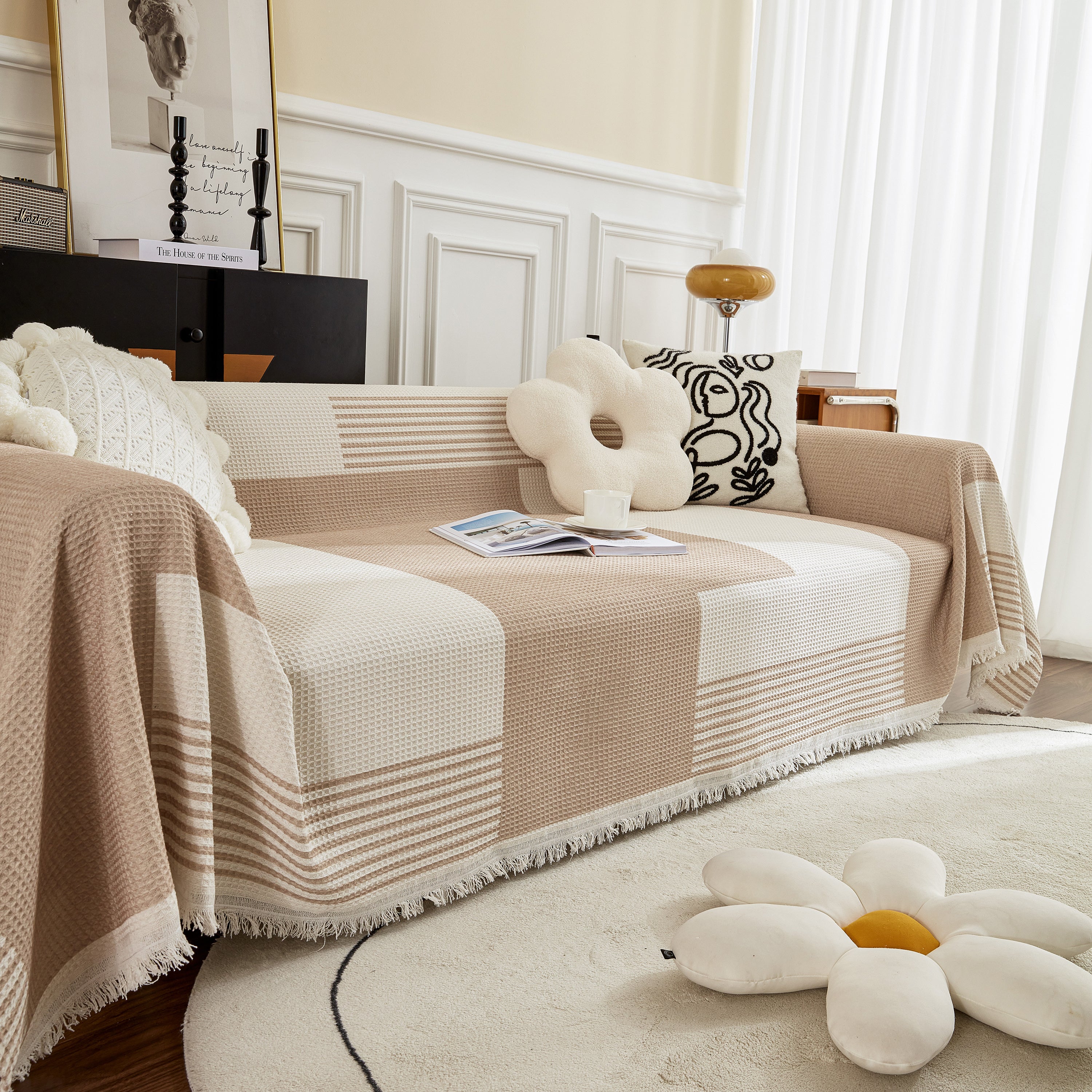 Waffle Lattice Fabric Sofa Cover, Multi-purpose Soft Sofa Throw, Couch Cover Blanket Throws for Couches