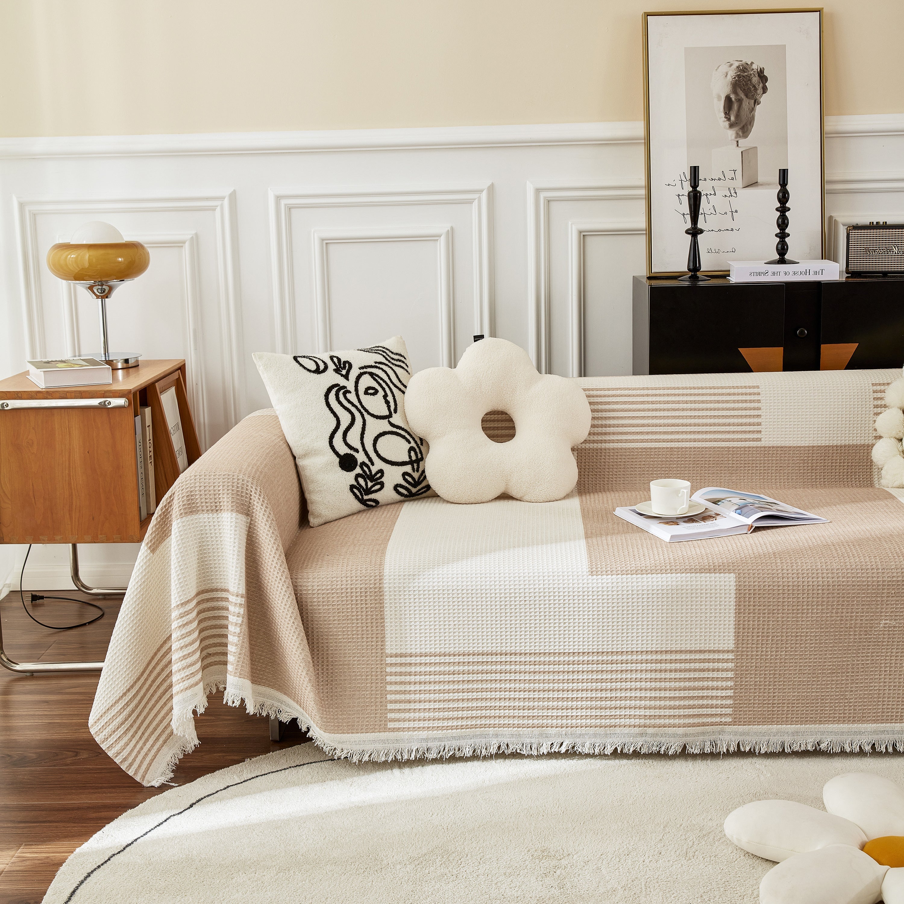 Waffle Lattice Fabric Sofa Cover, Multi-purpose Soft Sofa Throw, Couch Cover Blanket Throws for Couches