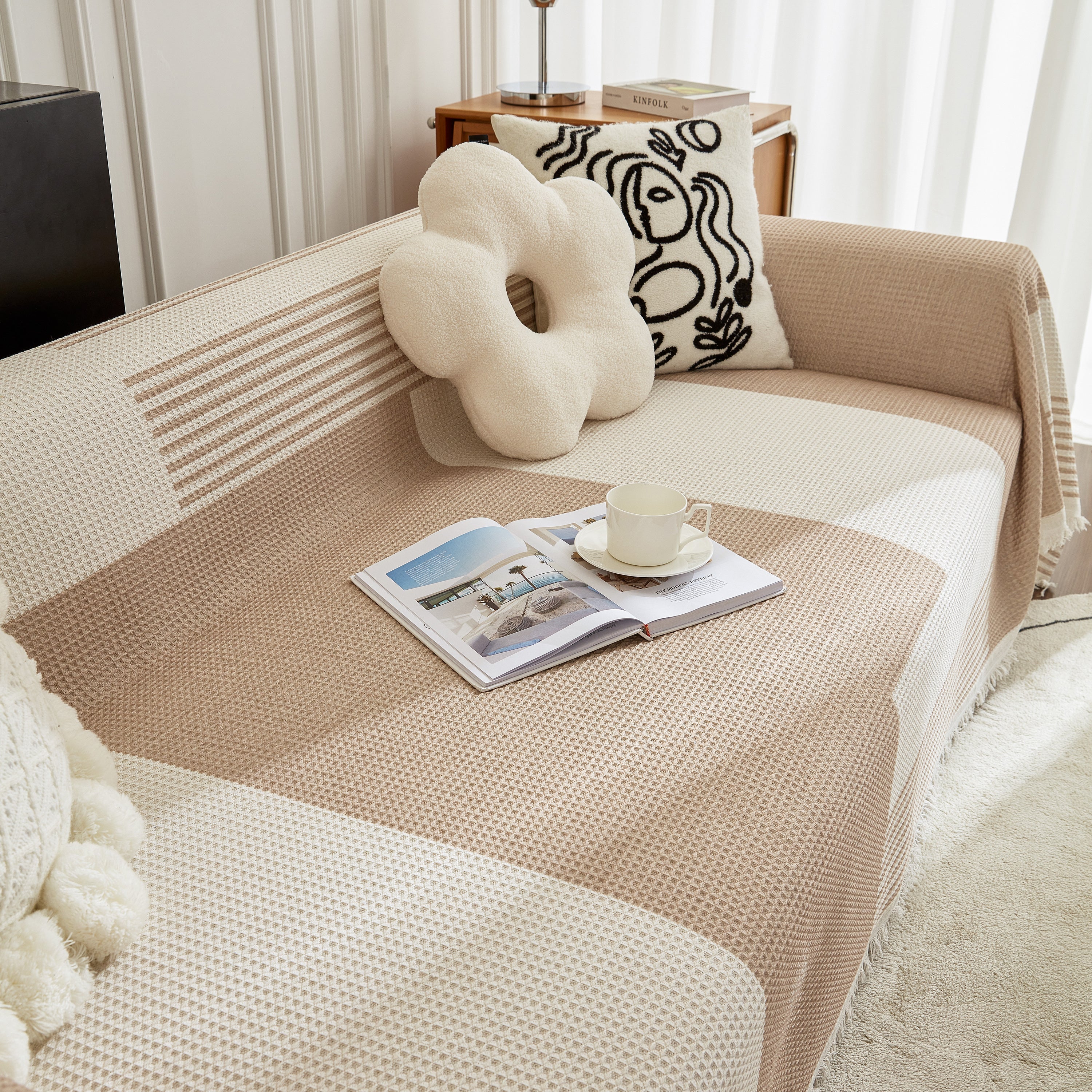Waffle Lattice Fabric Sofa Cover, Multi-purpose Soft Sofa Throw, Couch Cover Blanket Throws for Couches