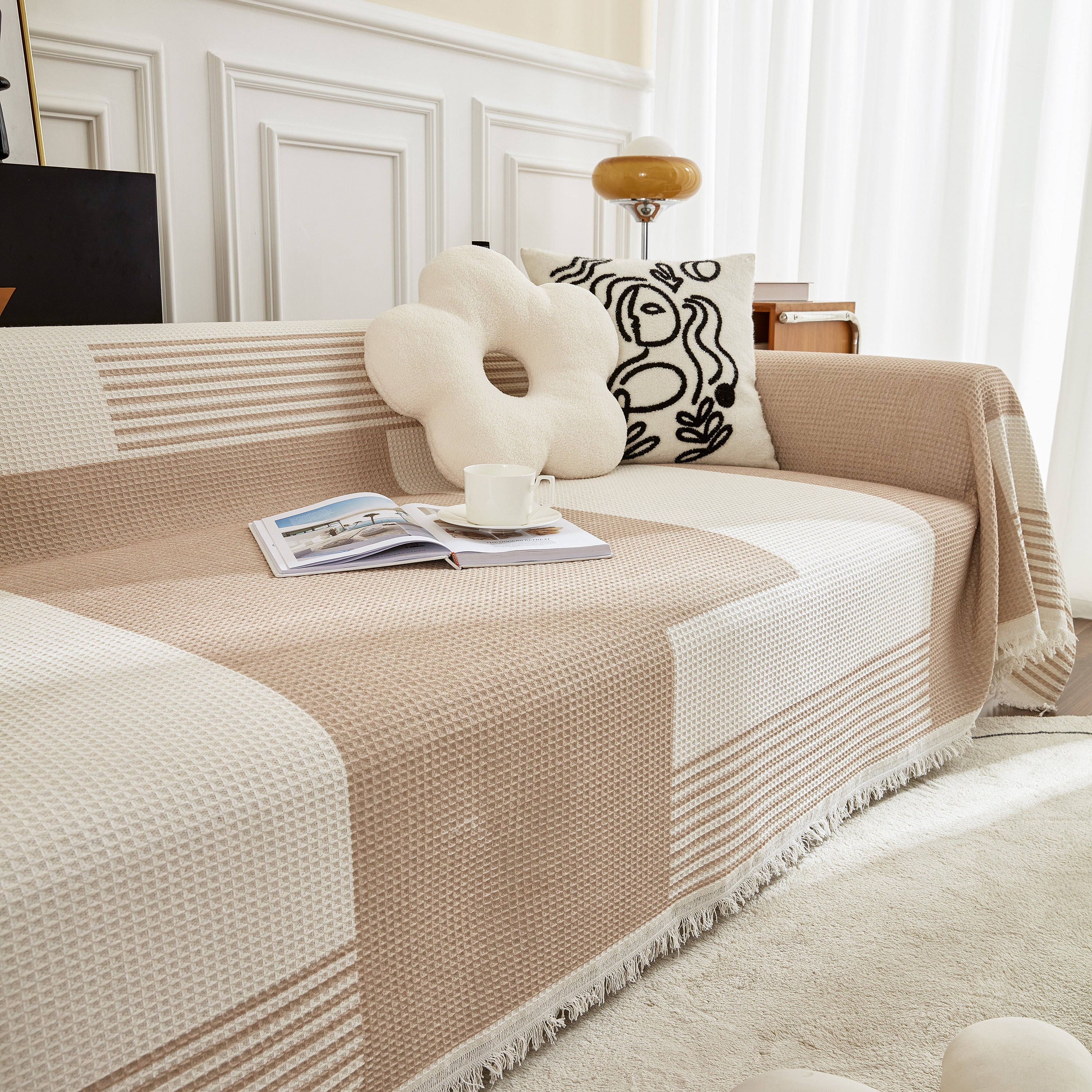 Waffle Lattice Fabric Sofa Cover, Multi-purpose Soft Sofa Throw, Couch Cover Blanket Throws for Couches