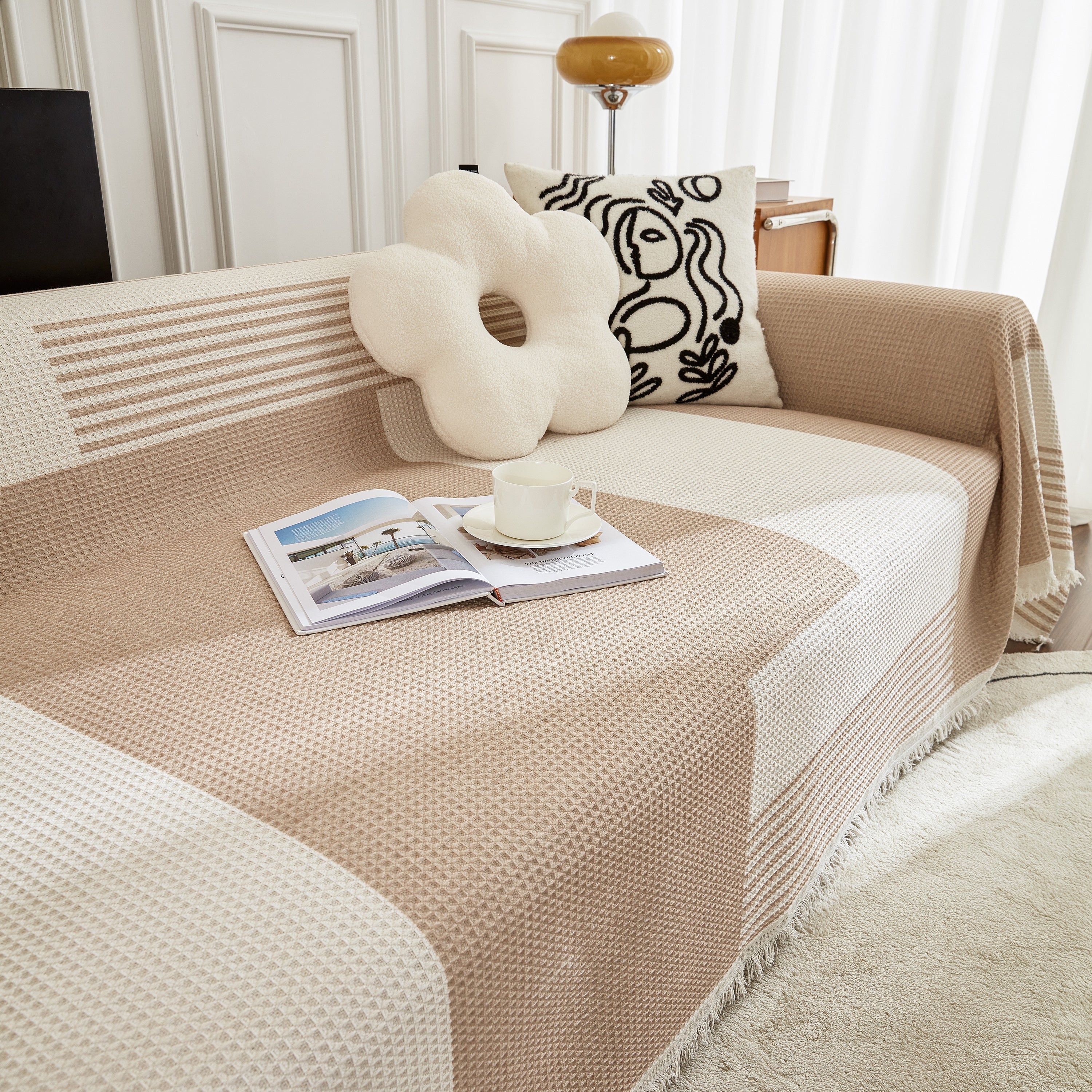 Waffle Lattice Fabric Sofa Cover, Multi-purpose Soft Sofa Throw, Couch Cover Blanket Throws for Couches