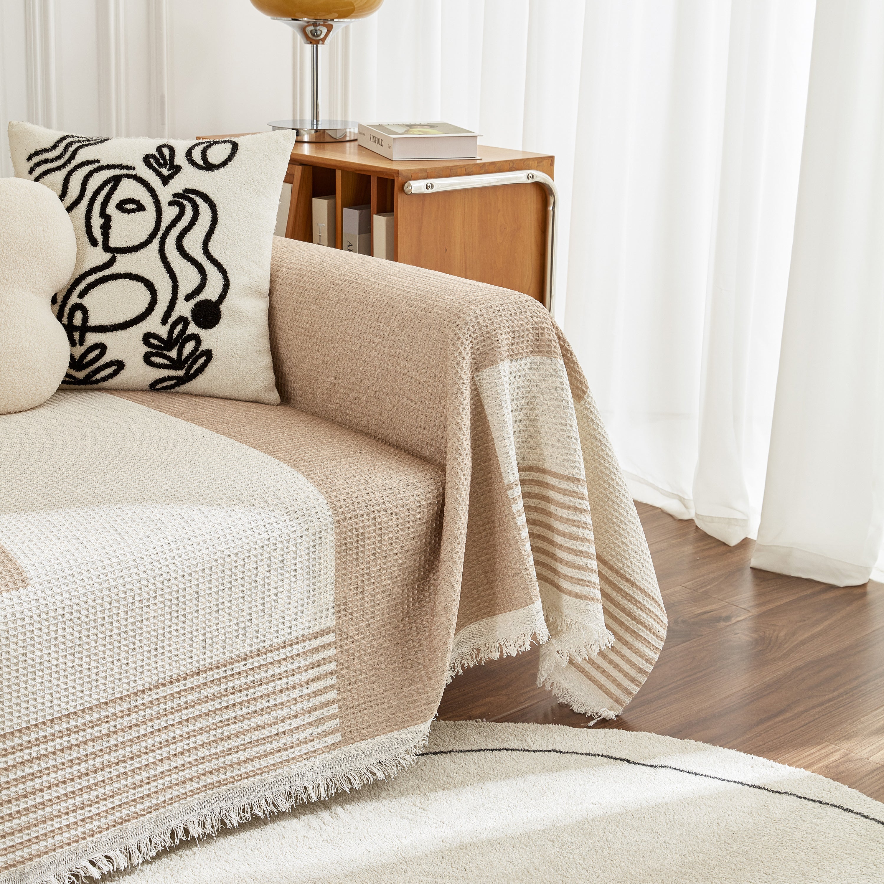 Waffle Lattice Fabric Sofa Cover, Multi-purpose Soft Sofa Throw, Couch Cover Blanket Throws for Couches