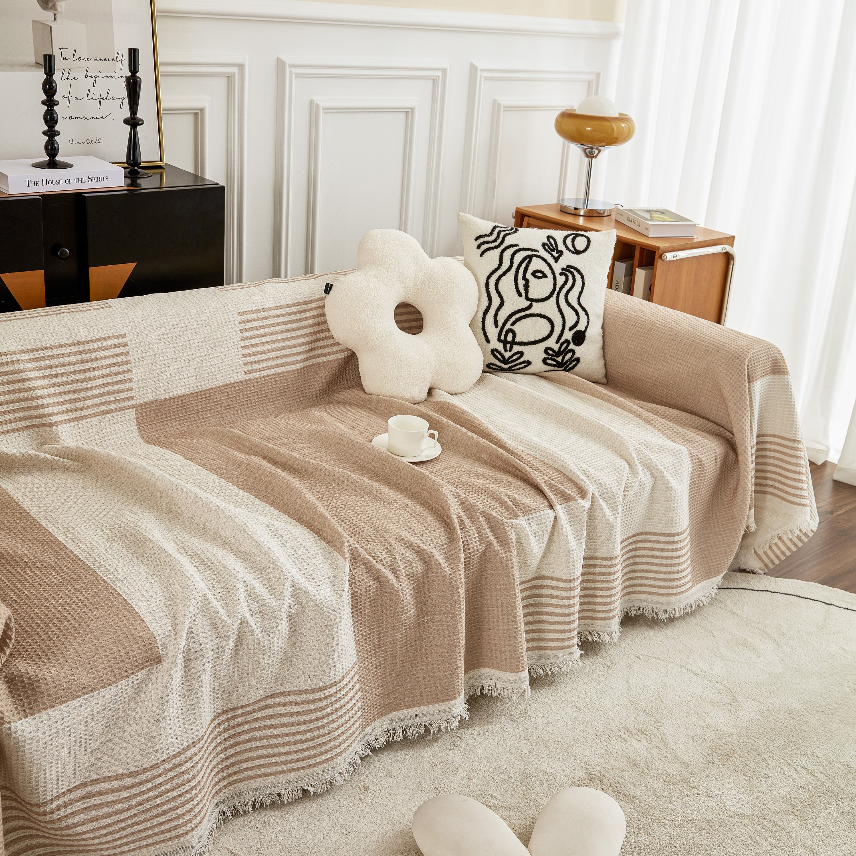 Waffle Lattice Fabric Sofa Cover, Multi-purpose Soft Sofa Throw, Couch Cover Blanket Throws for Couches