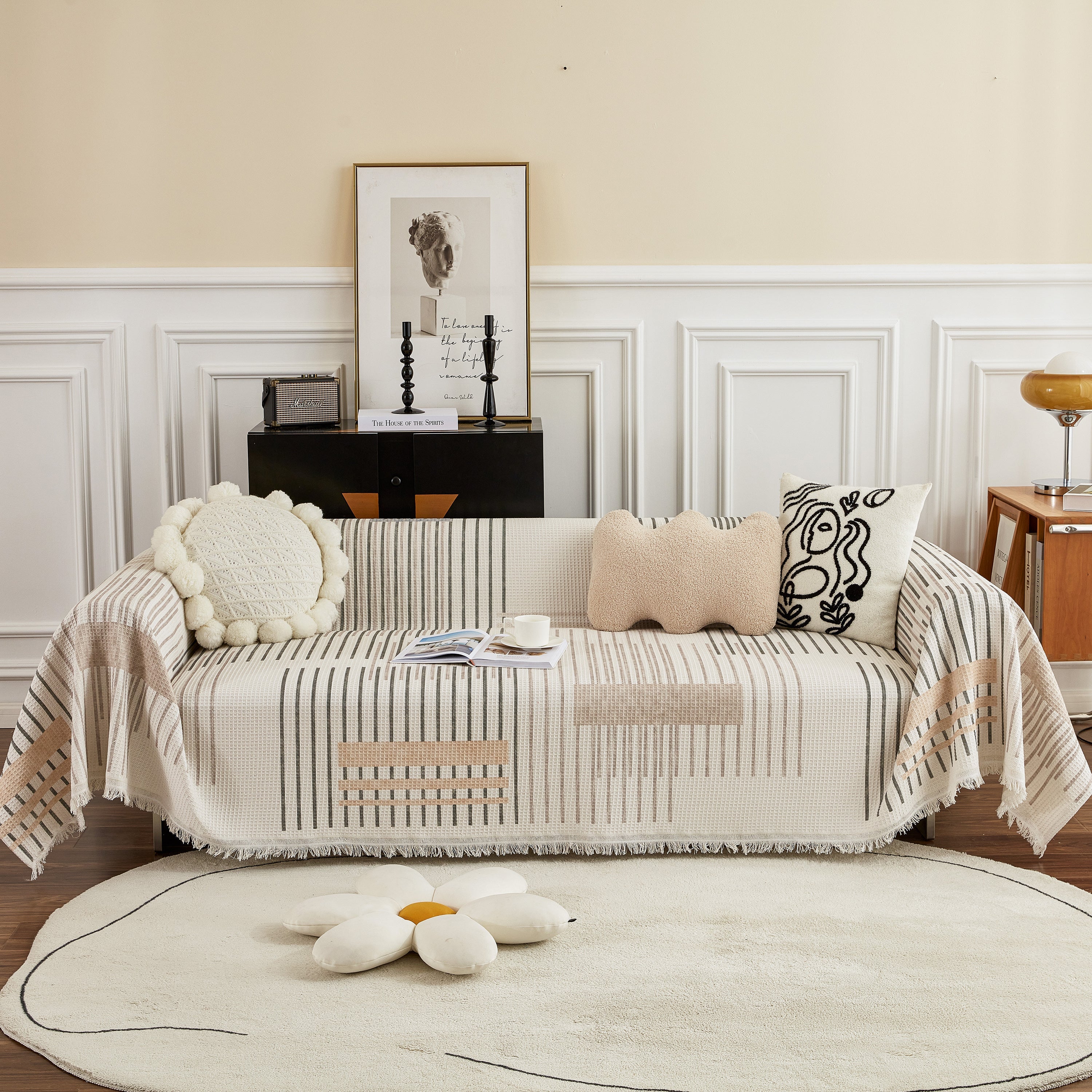 Waffle Lattice Fabric Sofa Cover, Multi-purpose Soft Sofa Throw, Couch Cover Blanket Throws for Couches